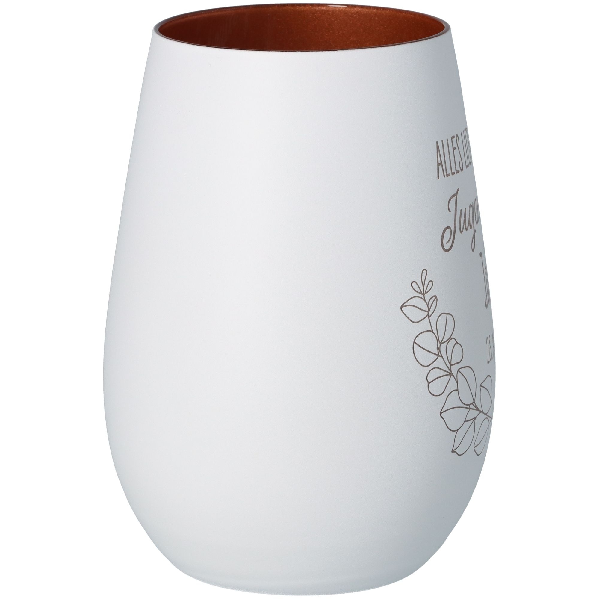 Windlicht Jugendweihe Weiß/Bronze "Name + Datum" Windlicht Jugendweihe Weiß/Bronze "Name + Datum"