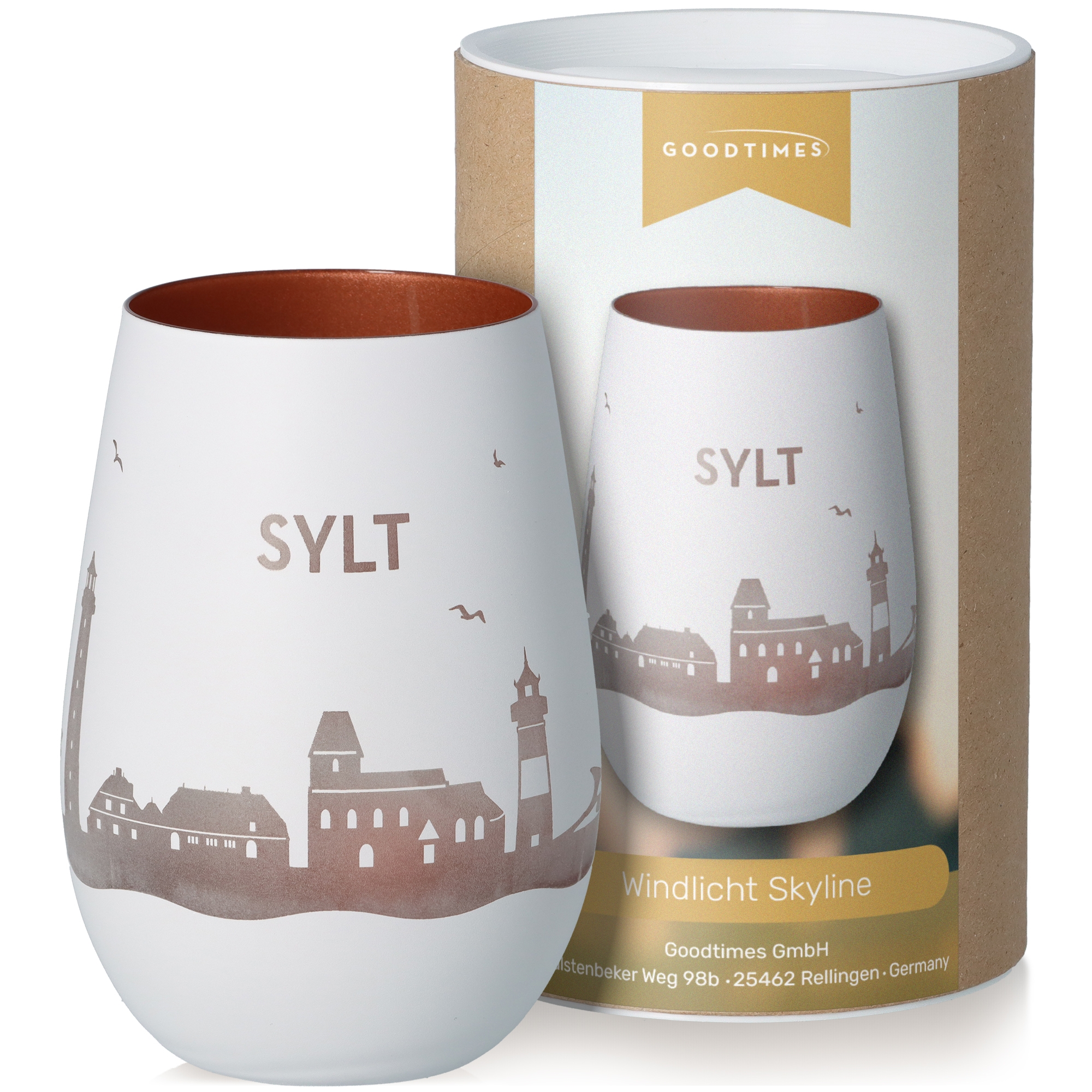 Windlicht Skyline Sylt Weiß/Bronze Töpferei, Tasse, Kunst, Porzellan