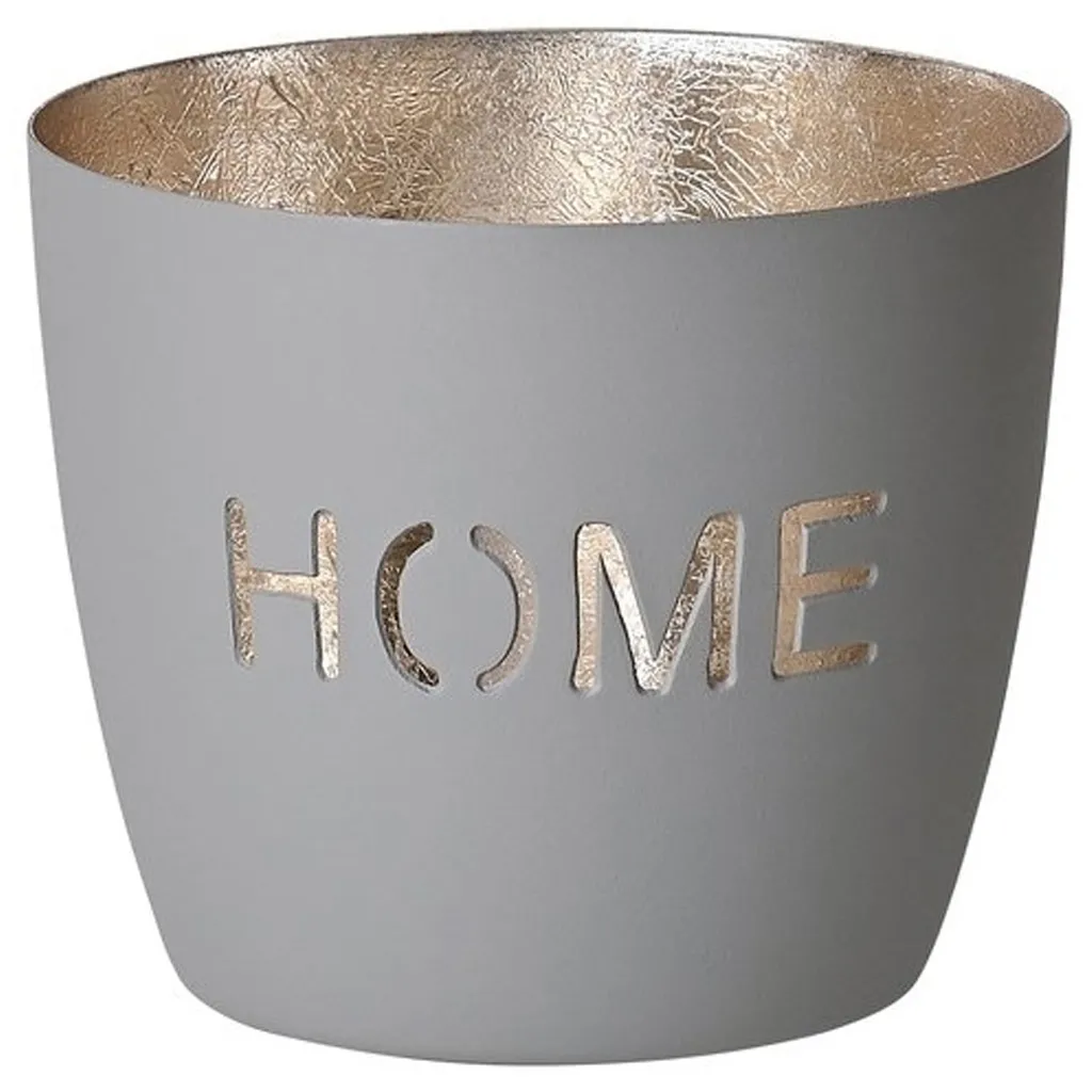 Madras Windlicht "Home", Grau/Gold - M