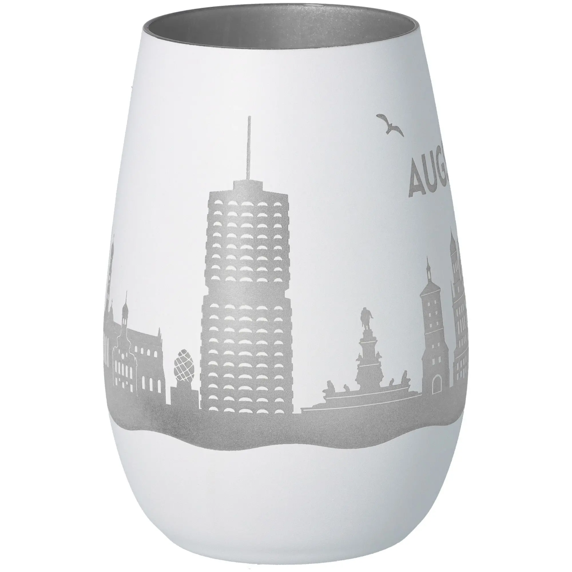 Windlicht Skyline Augsburg Weiß/Silber