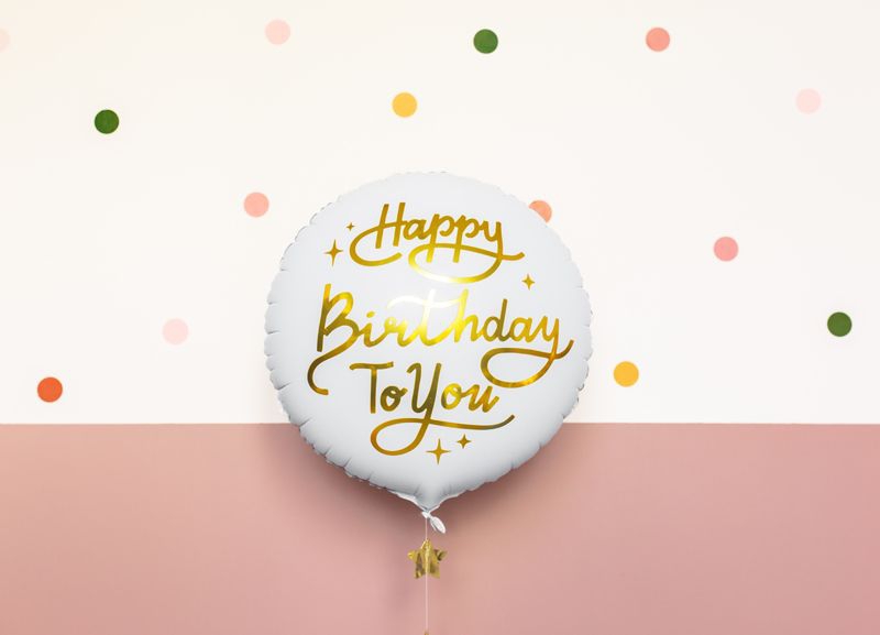 Folienballon "Happy Birthday to you", Weiß/Gold 35 cm