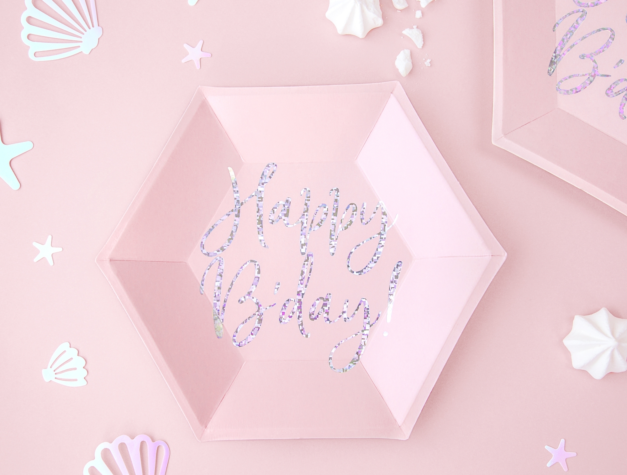 6 Pappteller - Happy Birthday - Rosa / Silber 6 Pappteller - Happy Birthday - Rosa / Silber