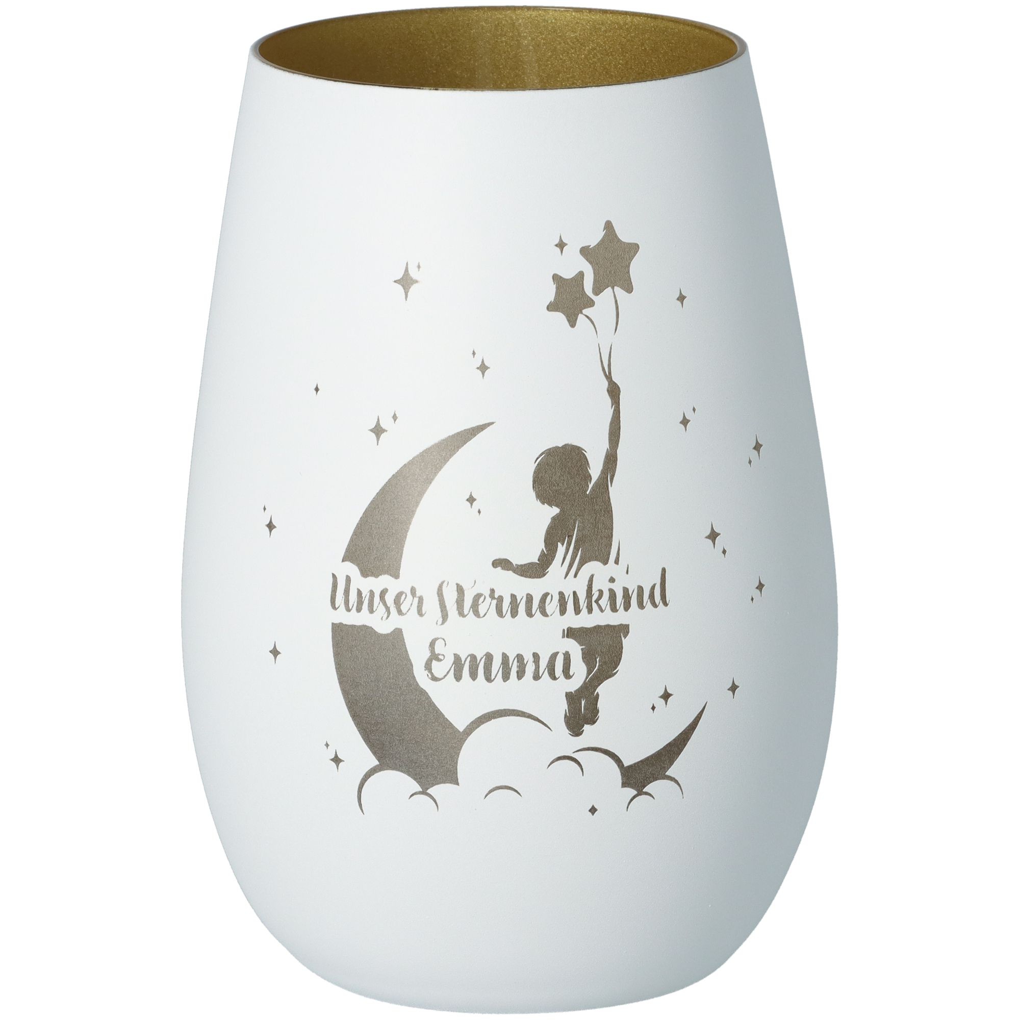 Windlicht Unser Sternenkind Weiß/Gold "Name" Windlicht Unser Sternenkind Weiß/Gold "Name"