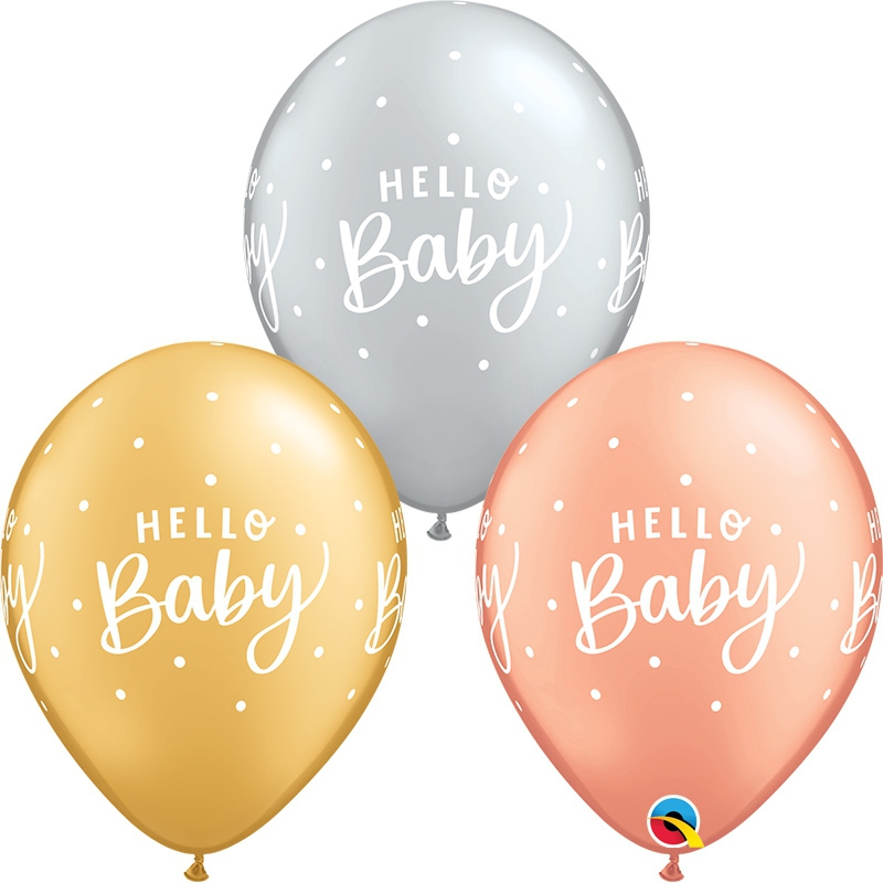 Qualatex Latexballon "Hello Baby" Dots Ø 30cm Qualatex Latexballon "Hello Baby" Dots Ø 30cm
