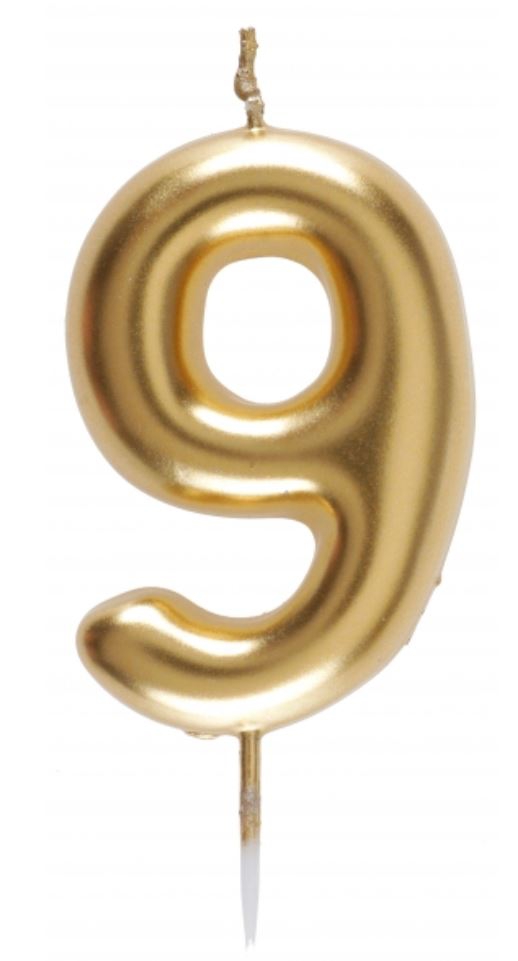 Zahlenkerze "9", Gold Zahlenkerze "9", Gold