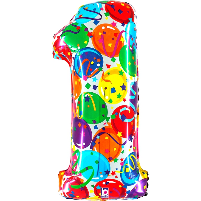 Folienballon Zahl 1 Bunt 100cm Folienballon Zahl 1 Bunt 100cm