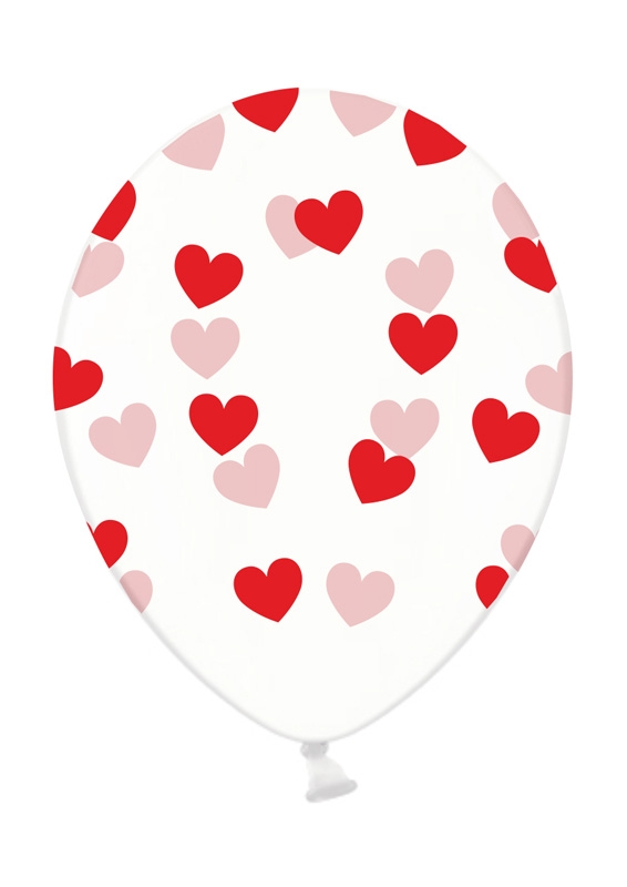 Latexballon Transparent mit roten Herzen Ø 30cm Latexballon Transparent mit roten Herzen Ø 30cm