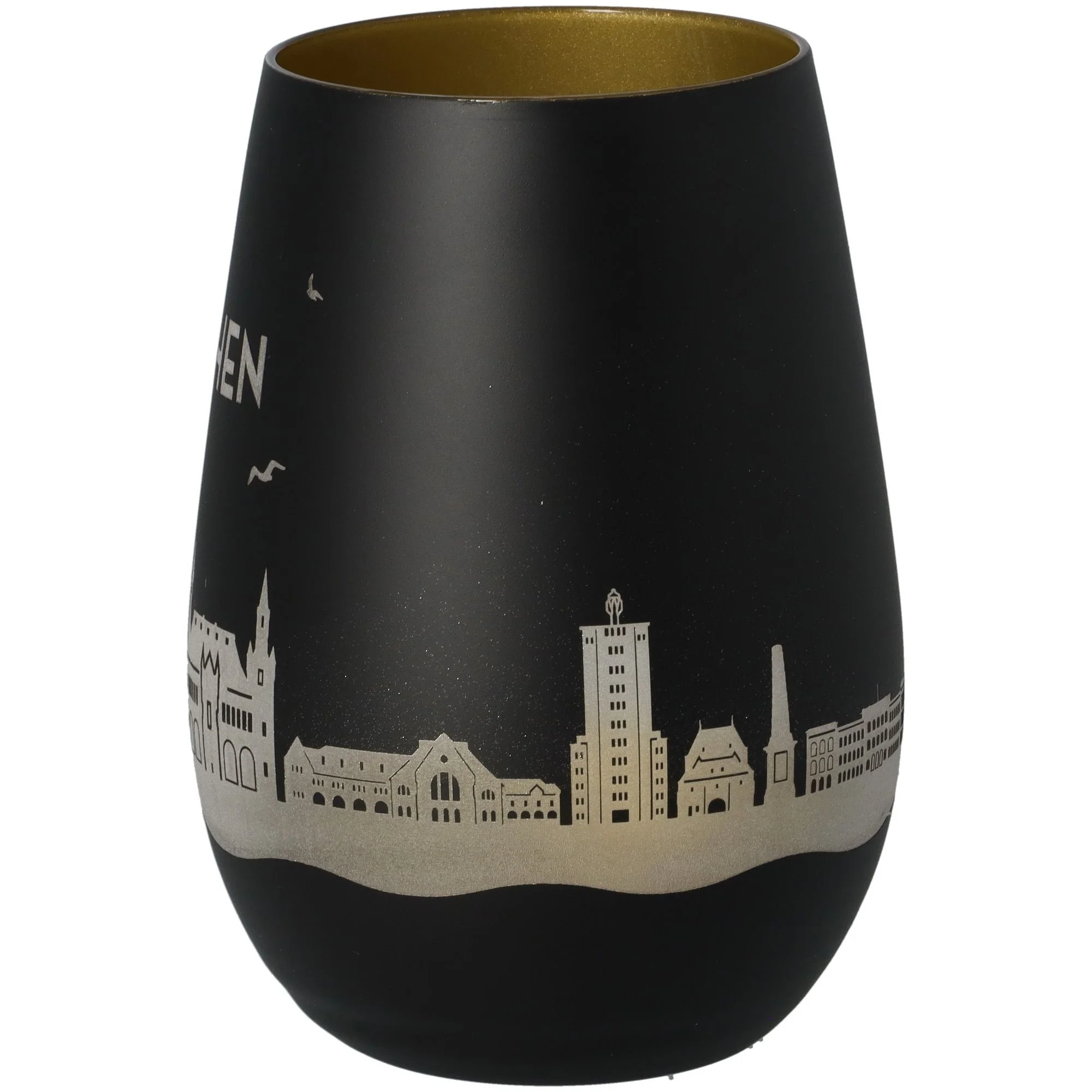 Vase, schwarze Vase, Stadt-Skyline, Silbermuster, mattes Finish
