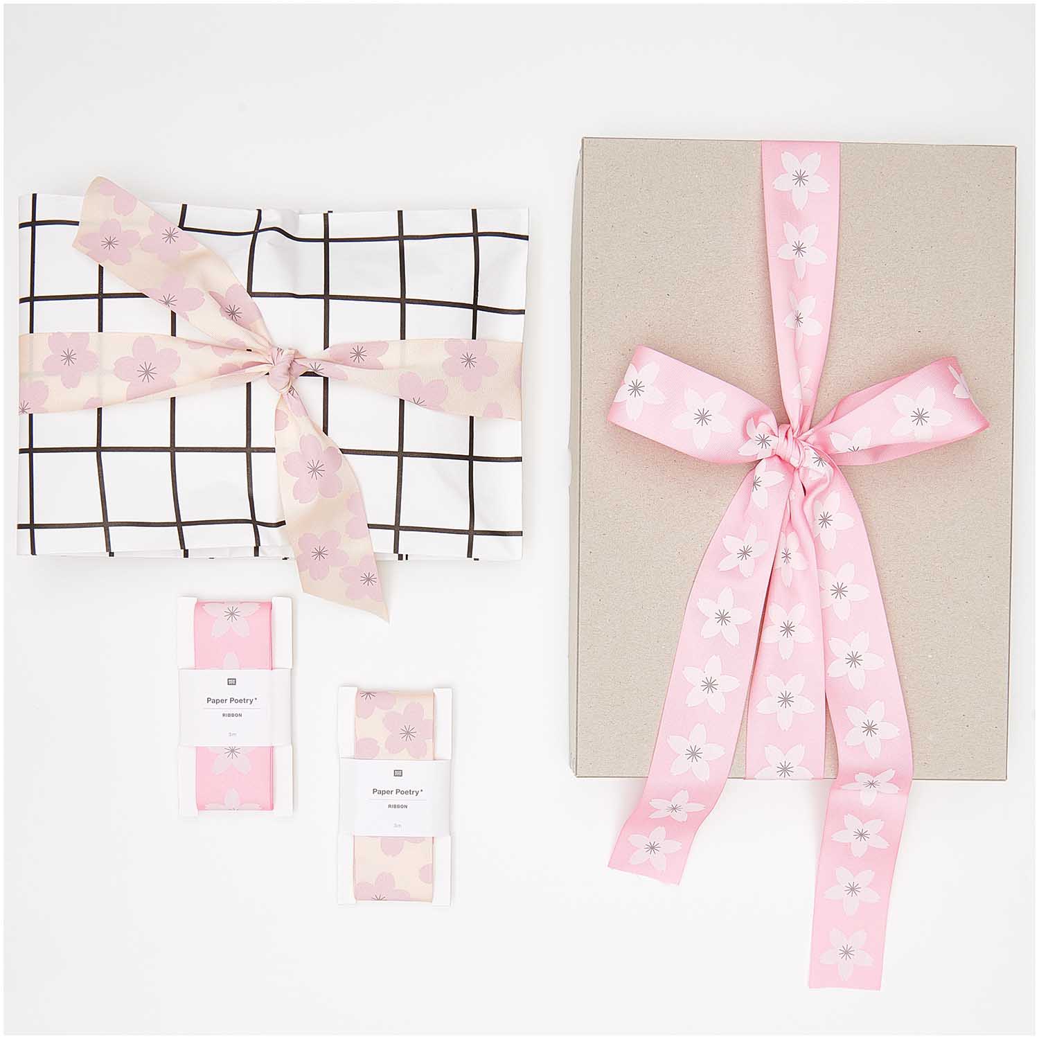 Taftband "Kirschblüten" Rosa, 3,8 x 300 cm Taftband "Kirschblüten" Rosa, 3,8 x 300 cm