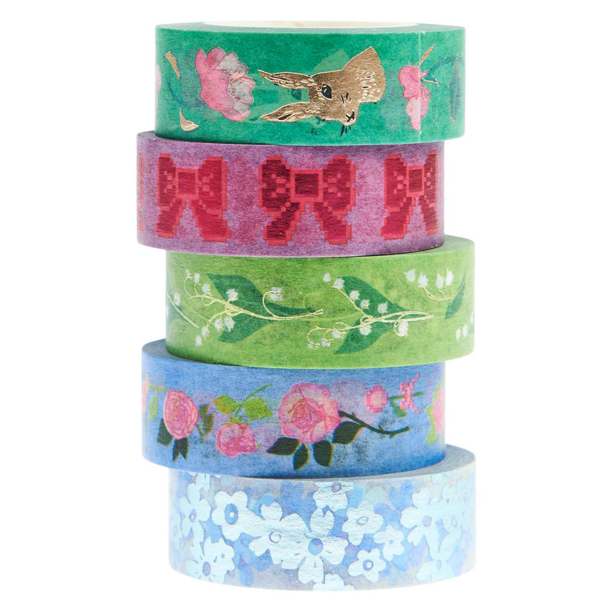 5 Tapes im Set "La Vie en Rose" Grün/Blau Band