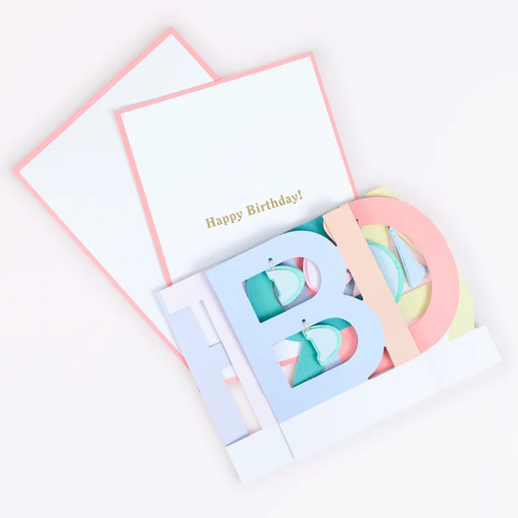 Birthday, Grußkarte, bunte Buchstaben, Pastellfarben, Kartenset