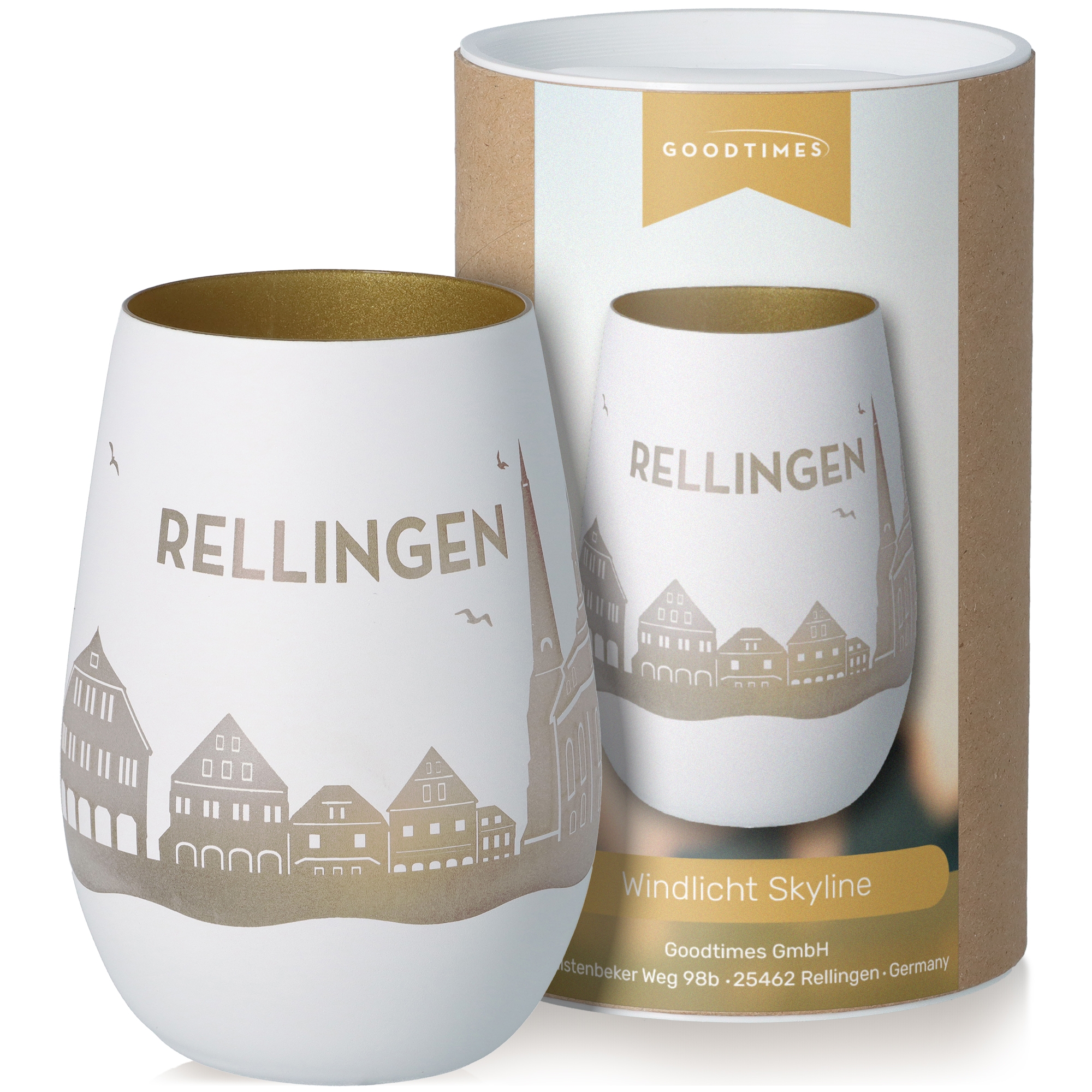 Windlicht Skyline Rellingen Weiß/Gold Töpferei, Krug, Tasse