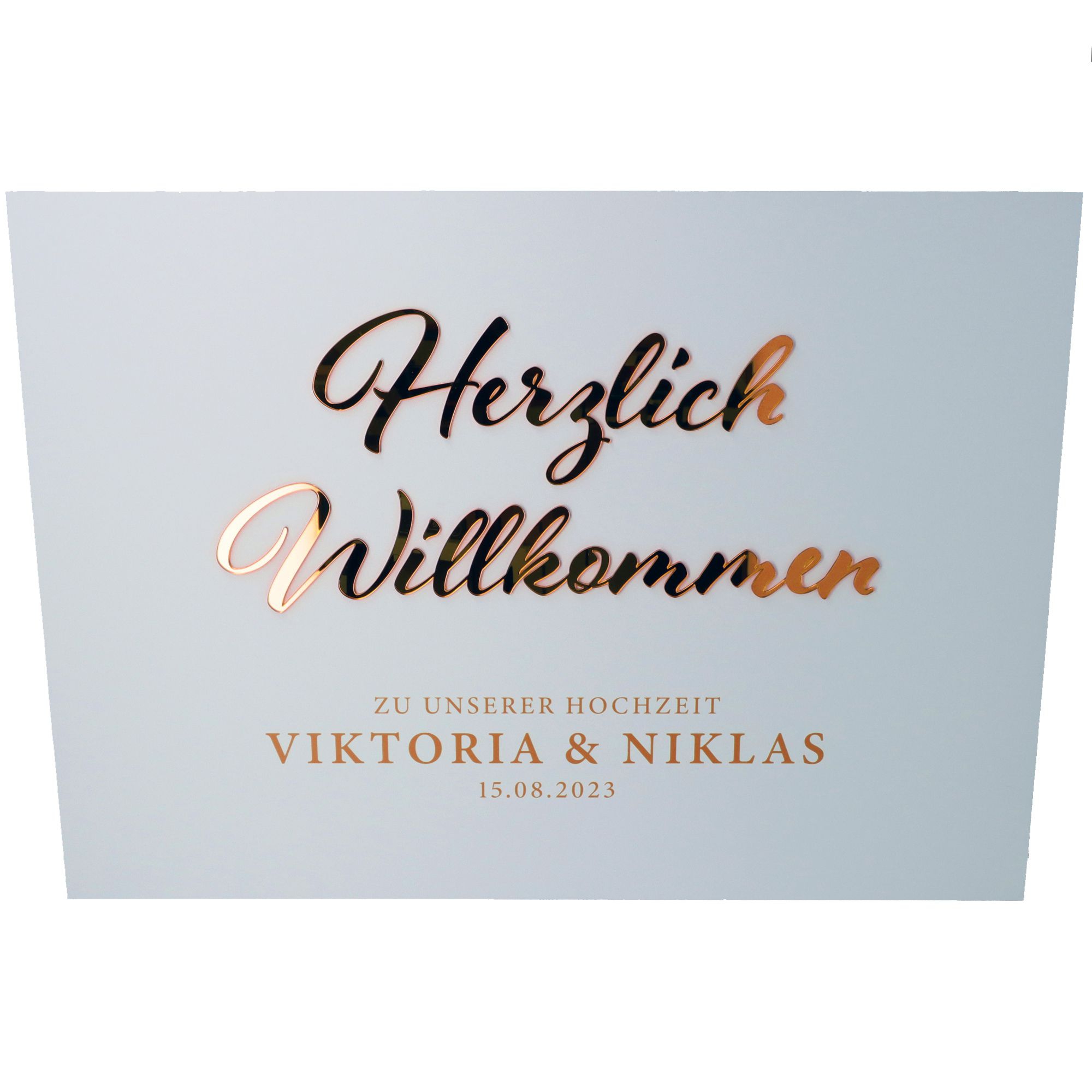 Willkommensschild Hochzeit "Namen & Datum" Rosé Gold 70x50 Willkommensschild Hochzeit "Namen & Datum" Rosé Gold 70x50