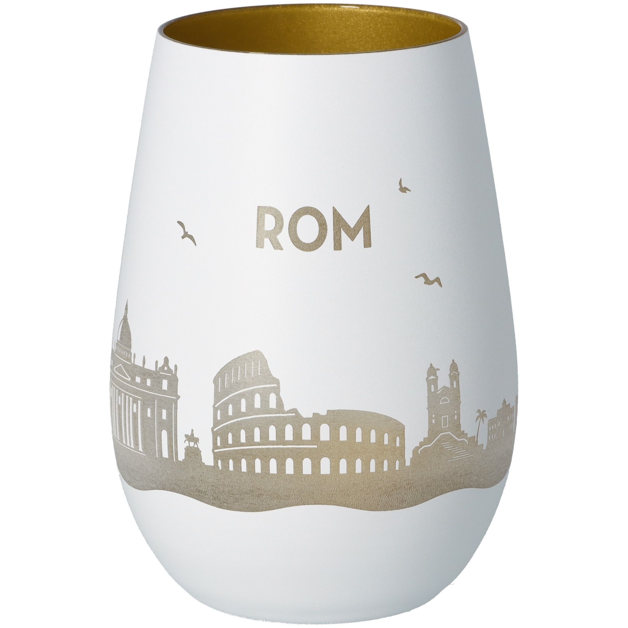 Windlicht Skyline Rom Weiß/Gold Töpferei, Krug, Vase, Kunst, Porzellan