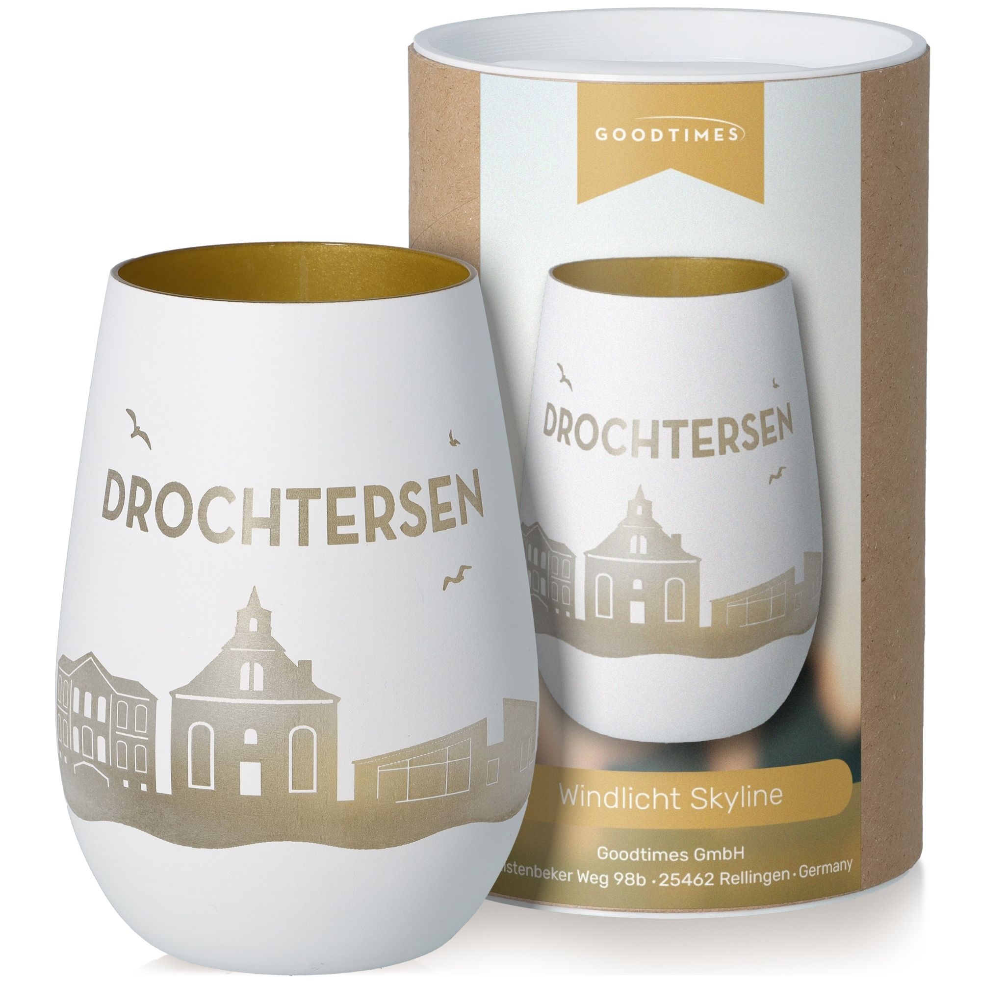 Windlicht Skyline Drochtersen Weiß/Gold Töpferei, Krug, Tasse