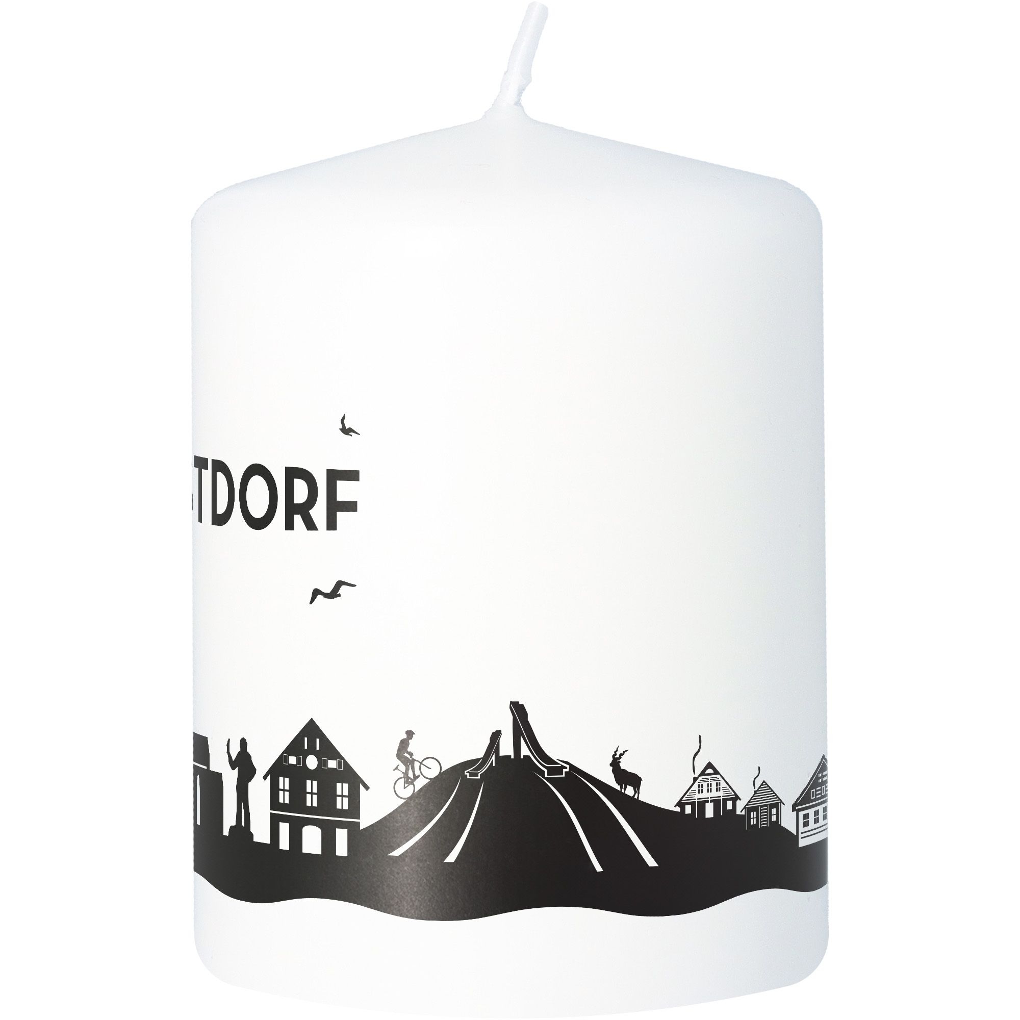 Stumpenkerze Skyline Oberstdorf Weiß Kerze