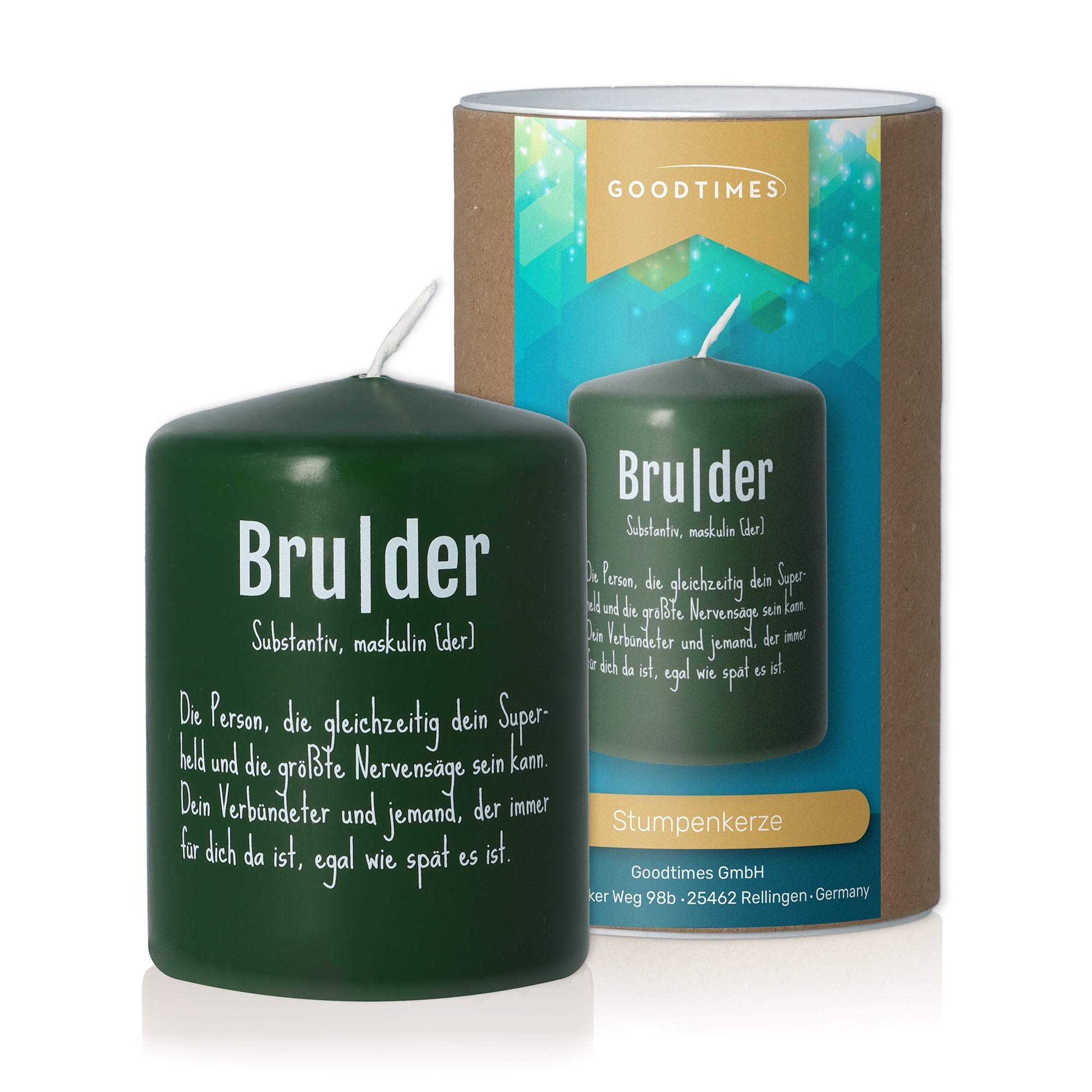 Kerze Jägergrün "Bruder Definition" Kerze