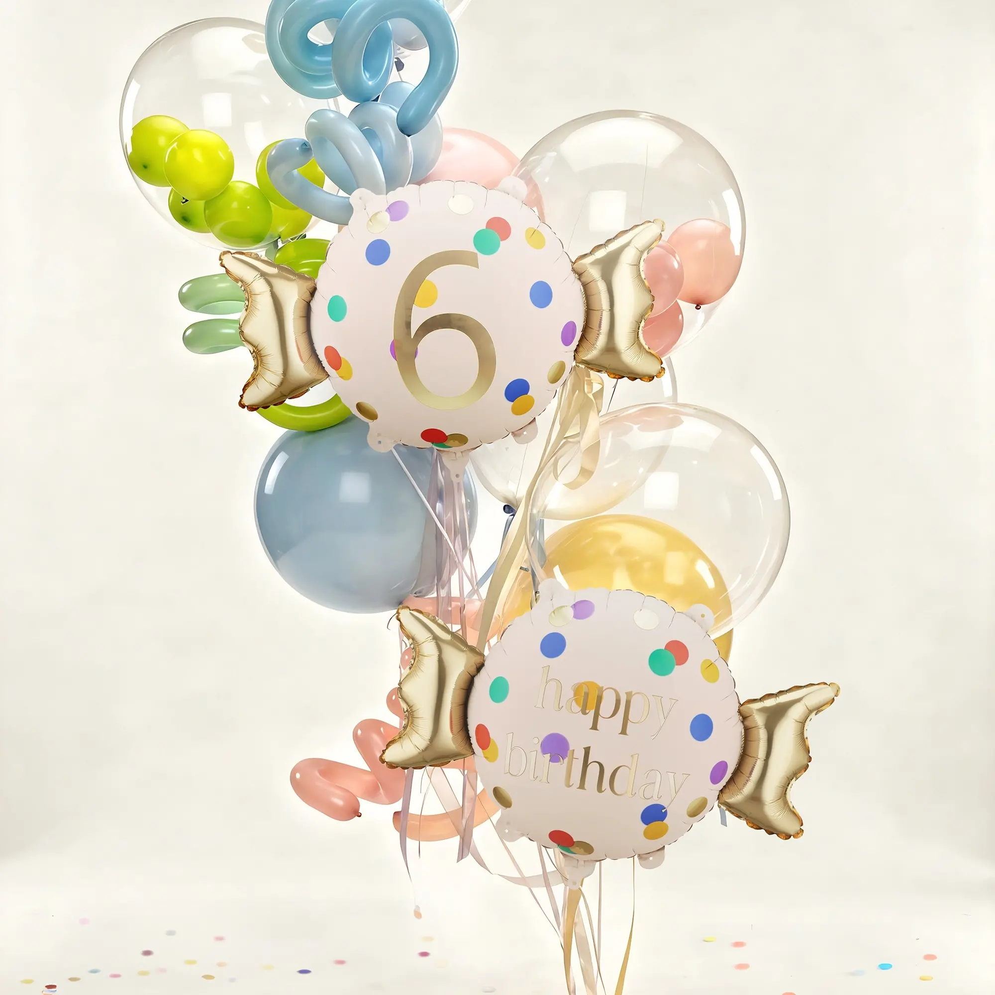 balloons, Geburtstagsballons, 6. Geburtstag, Konfetti-Ballons, Ballonstrauß