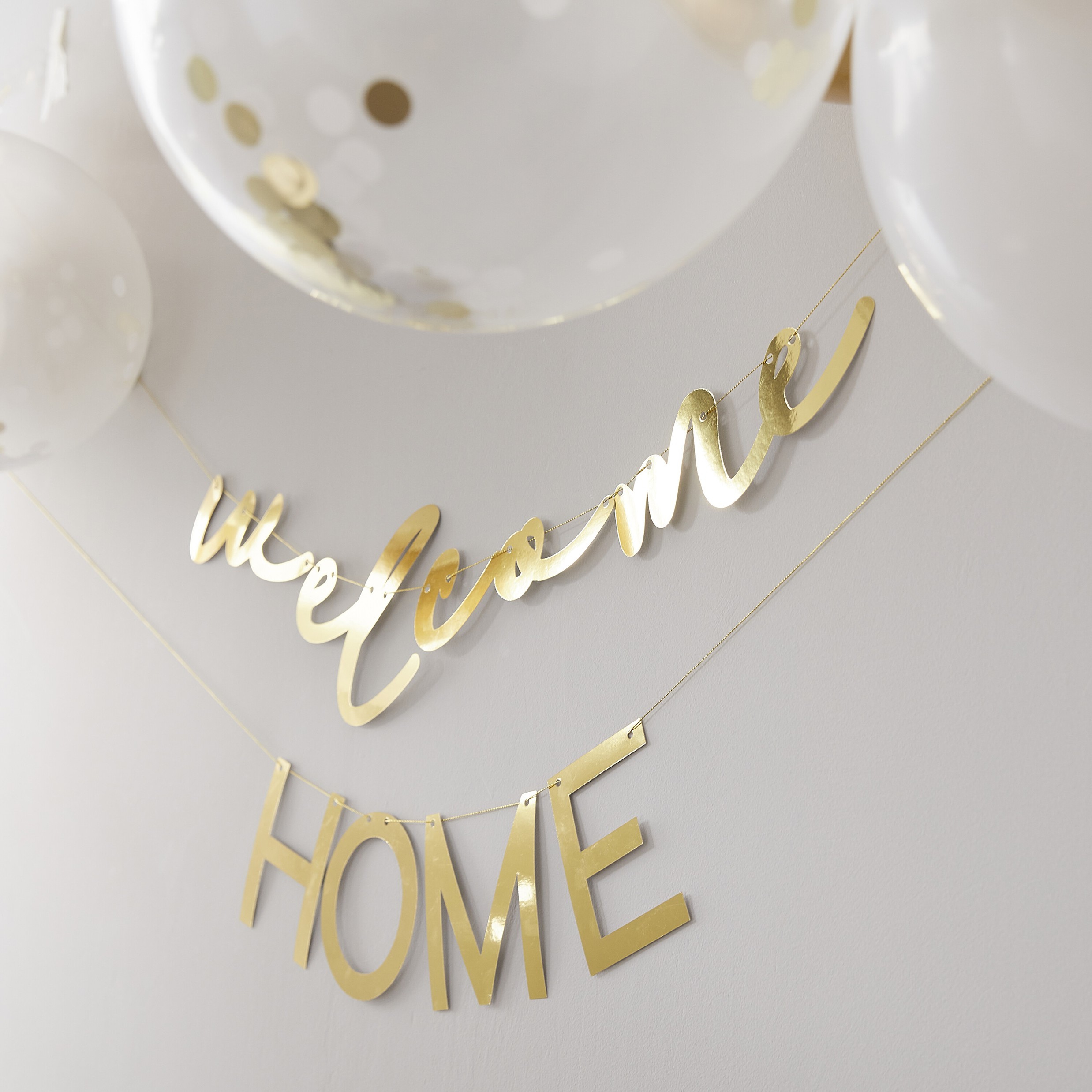 Girlandenset mit Ballons "Welcome Home", Gold/Weiß Girlandenset mit Ballons "Welcome Home", Gold/Weiß