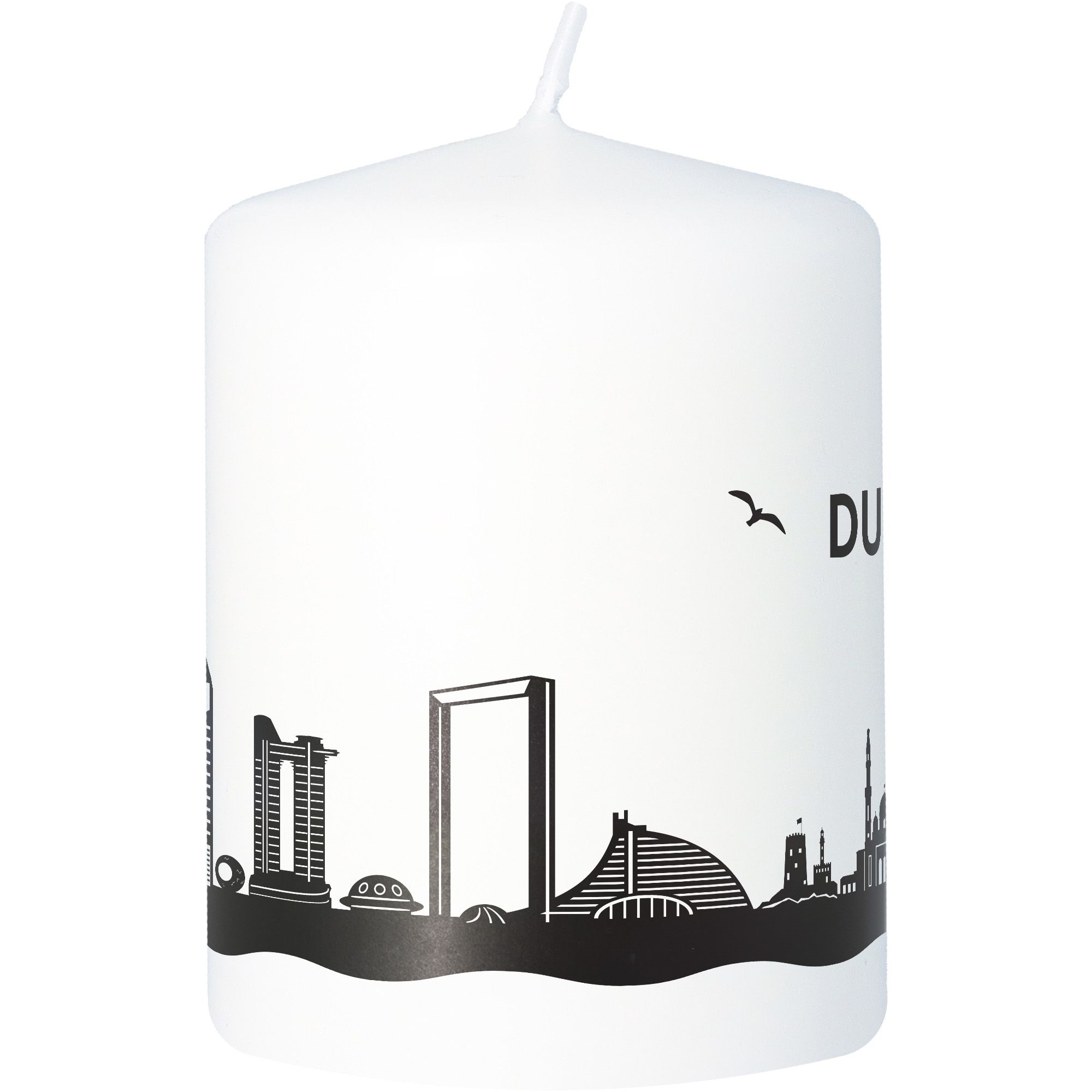 Stumpenkerze Skyline Dubai Weiß Tier, Vogel