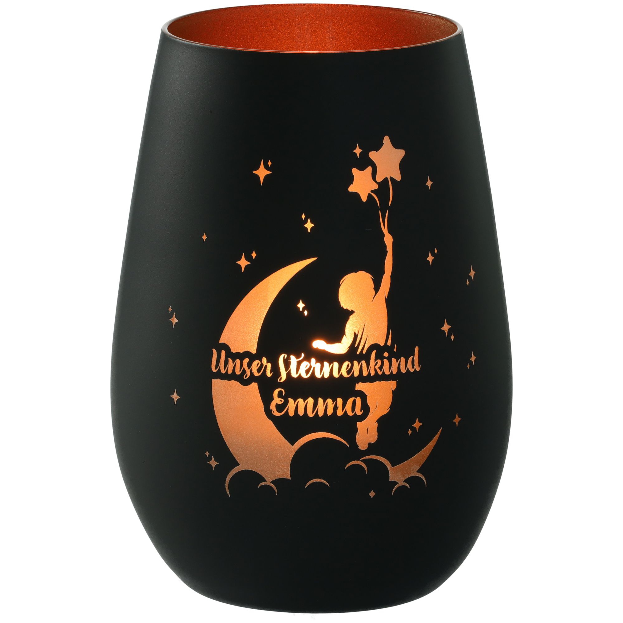 Windlicht Unser Sternenkind Schwarz/Bronze "Name"