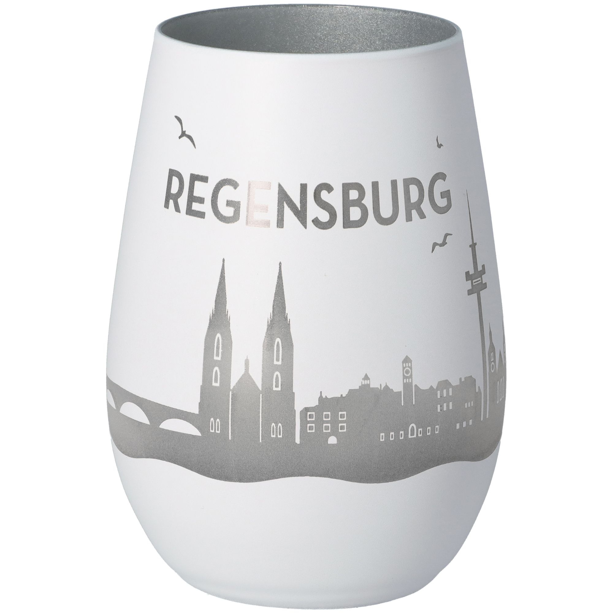 Windlicht Skyline Regensburg Weiß/Silber