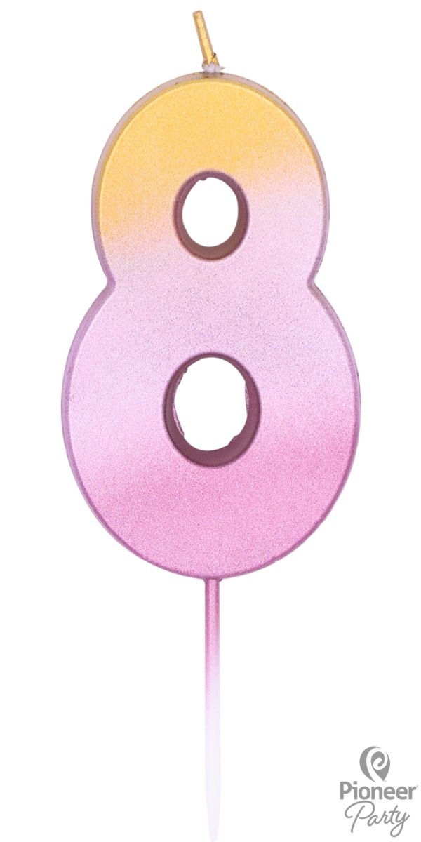 Zahlenkerze "8", Rosa/Gold Zahlenkerze "8", Rosa/Gold