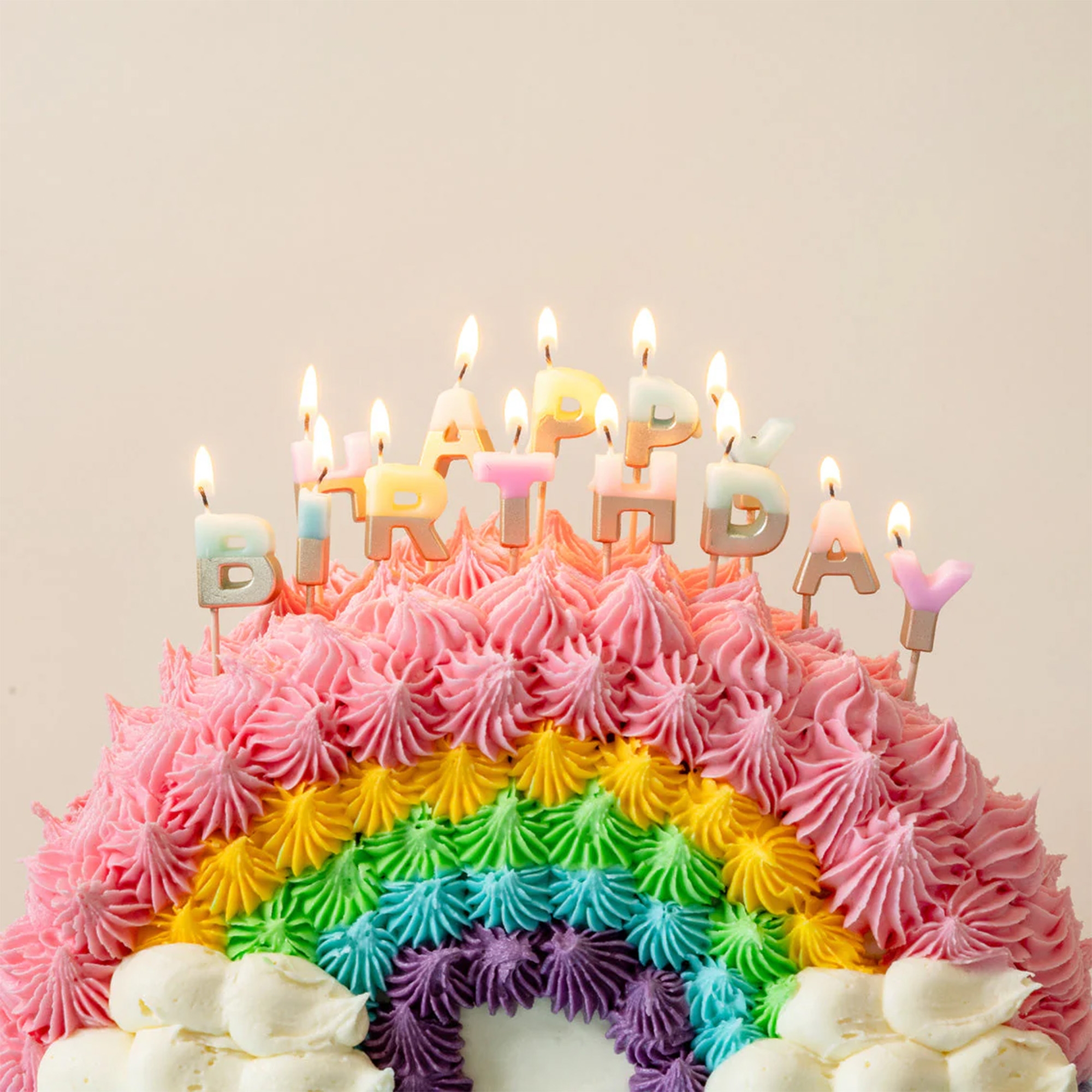 Geburtstagskerzen "Happy Birthday" Pastell Leute, Geburtstagstorte, Torte, Sahne, Nachtisch