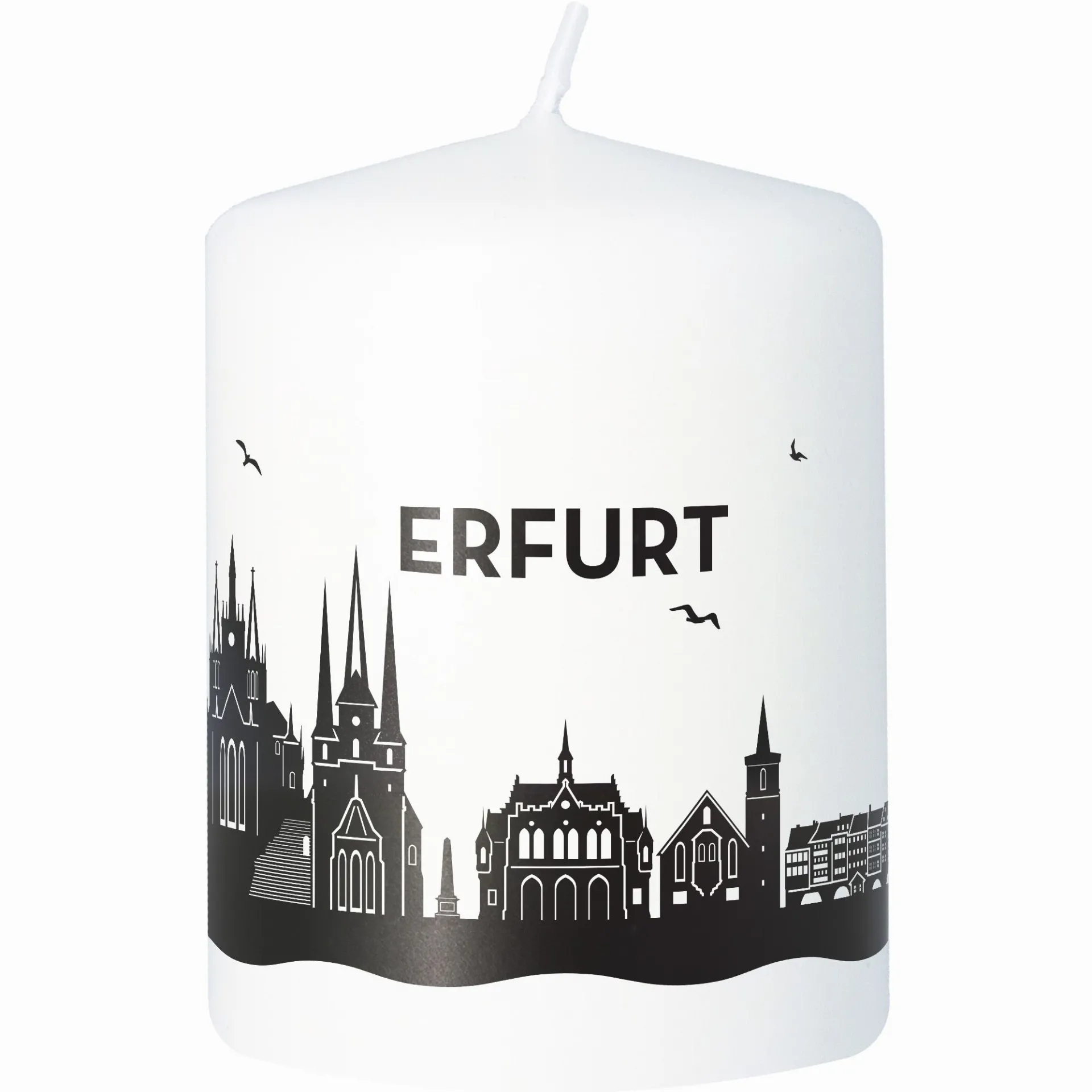 Stumpenkerze Skyline Erfurt Weiß