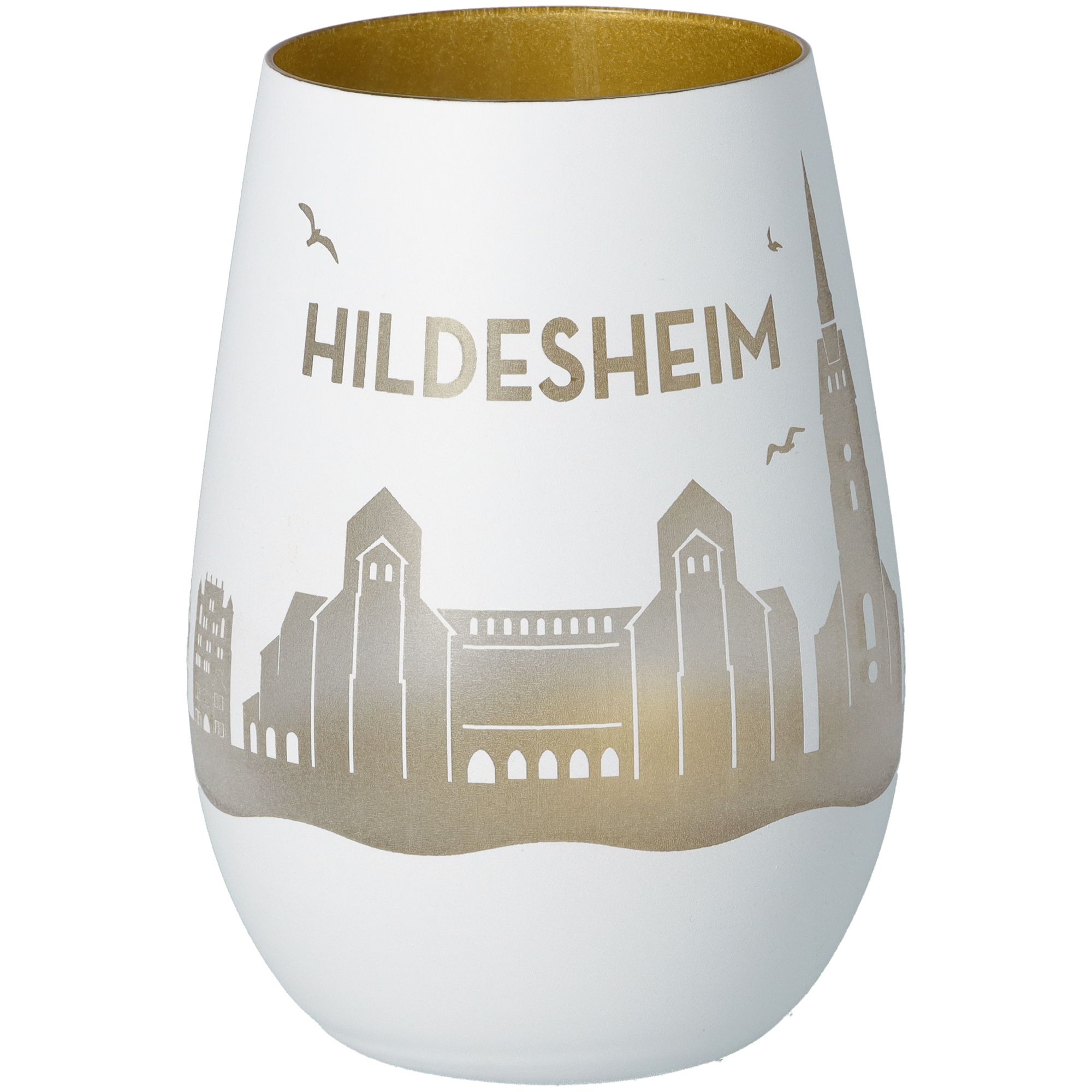 Windlicht Skyline Hildesheim Weiß/Gold
