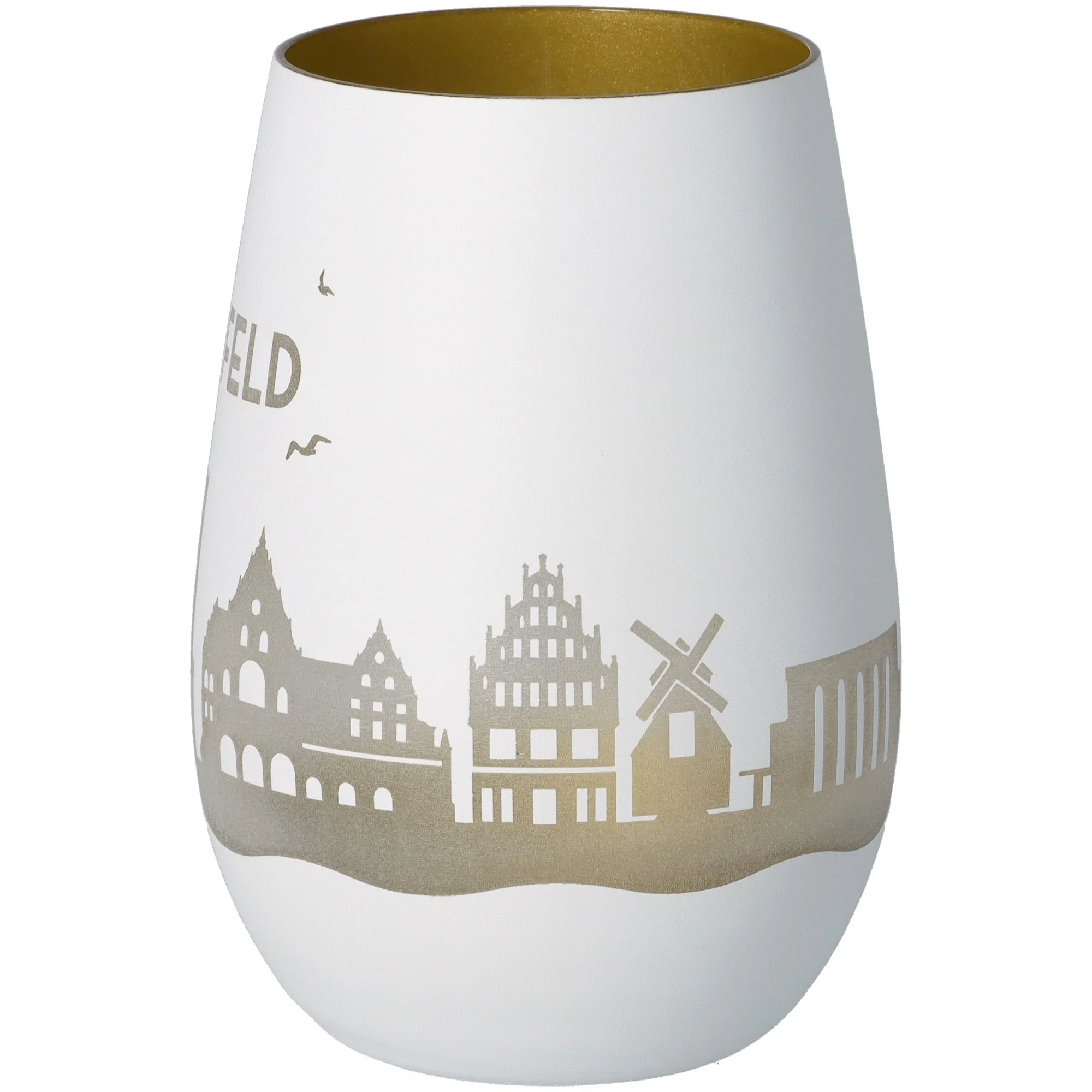 vase, porcelain, weiß, goldenes innere, Stadt Silhouette