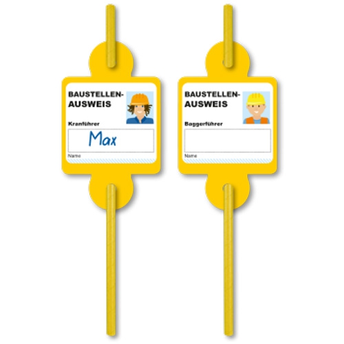 Baustelle - 8 Trinkhalme aus Papier mit Namensaufklebern Text, Essen