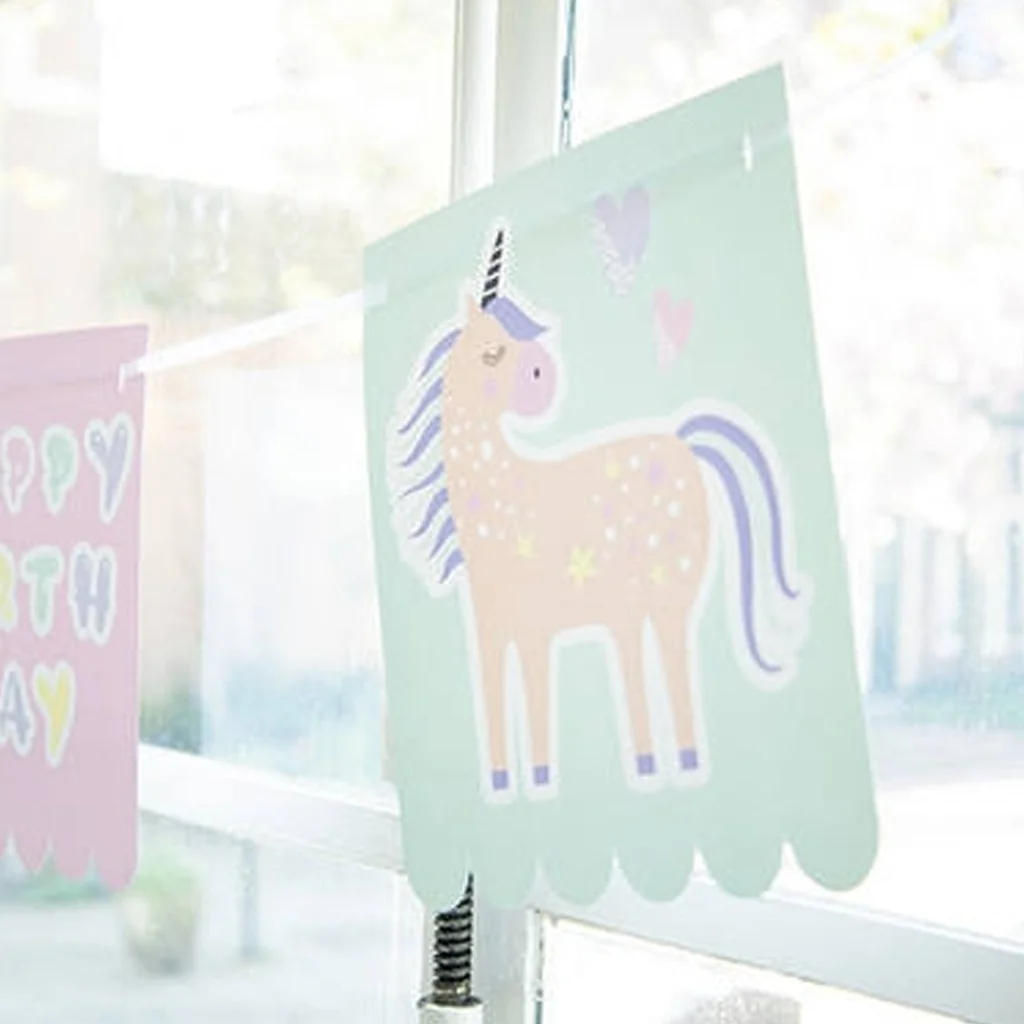 Einhorn-Illustration, Pastell Banner, Wanddekoration, Kinderdekoration, Banner für Karten