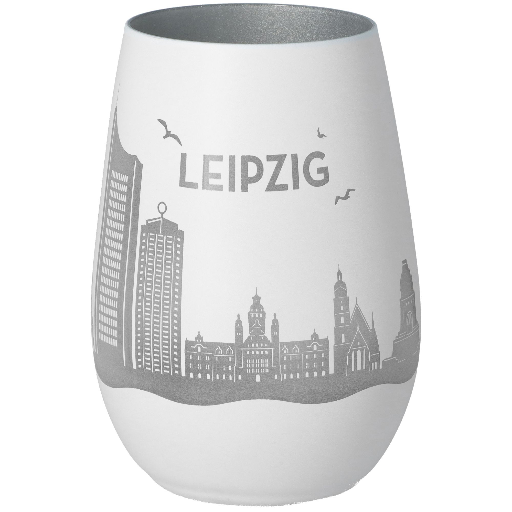 Windlicht Skyline Leipzig Weiß/Silber