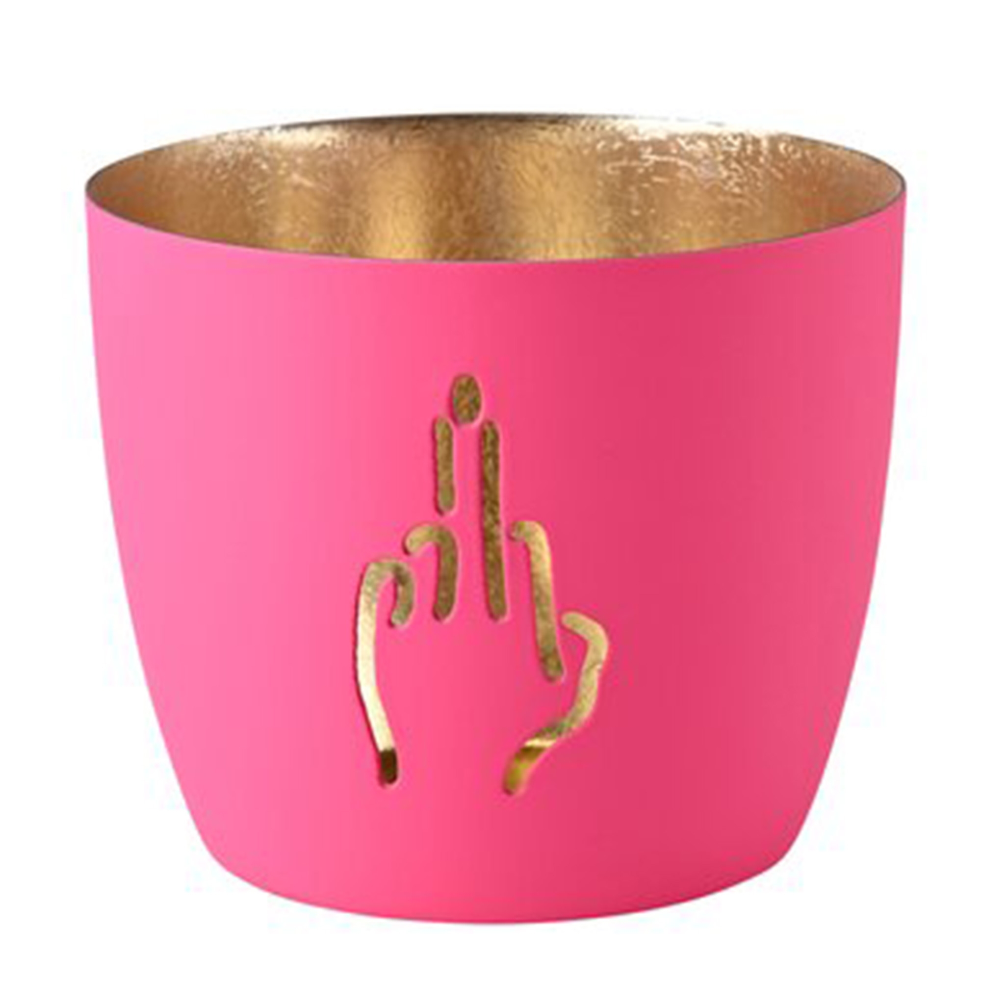 Madras Windlicht "Mittelfinger", Hot Pink/Gold - M Schale, Tasse