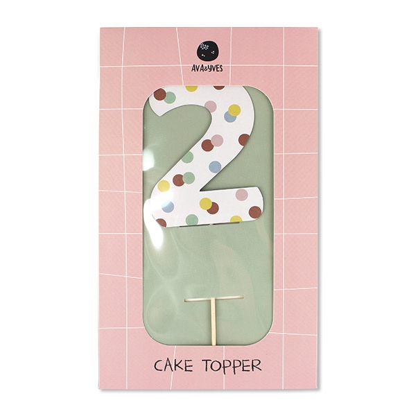 Cake Topper Zahl "2", bunte Punkte Cake Topper Zahl "2", bunte Punkte