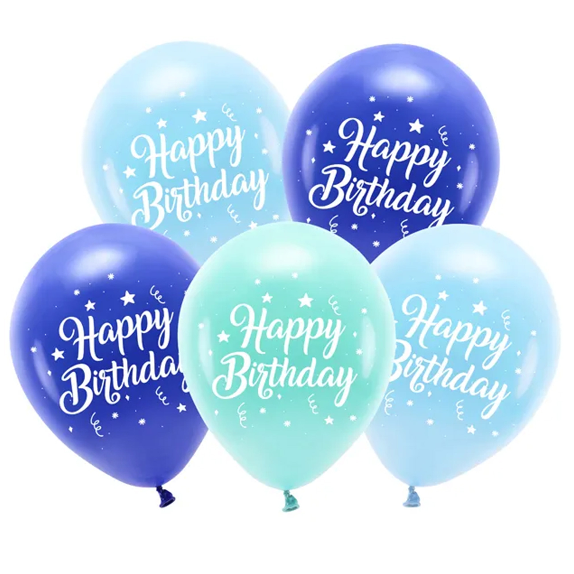 5 Latexballons im Set "Happy Birthday" Blau Ballon
