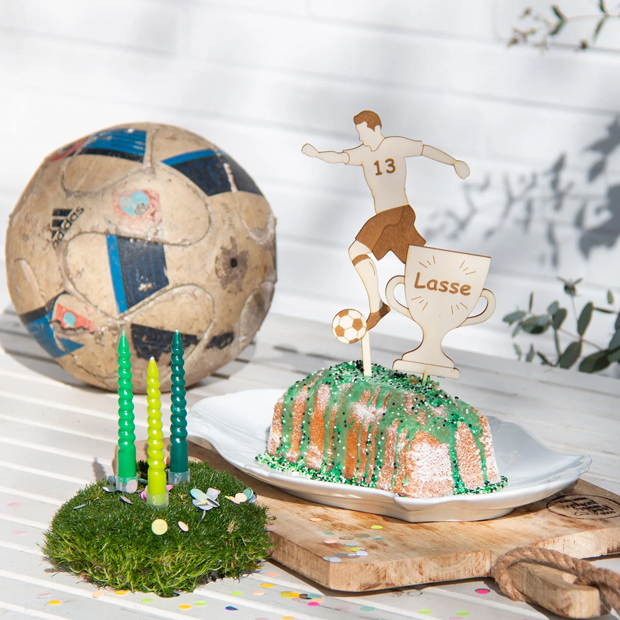 Cake Topper Fußball & Pokal "Name & Zahl" Set