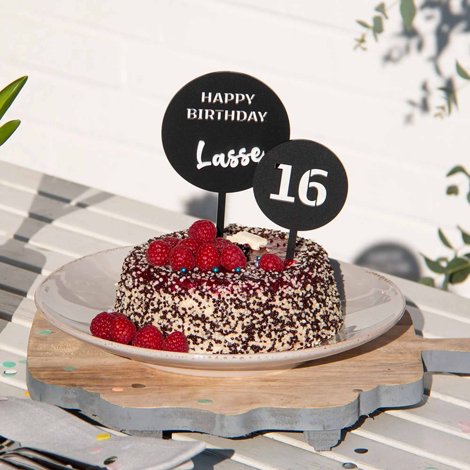 Cake Topper Happy Birthday "Name" Rund Acryl