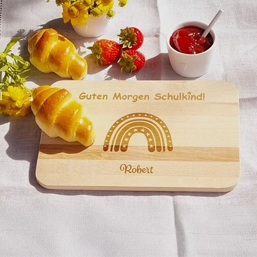 Holzbrett, Kinderbrot, Croissant, Obst, Ketchup/Apfel