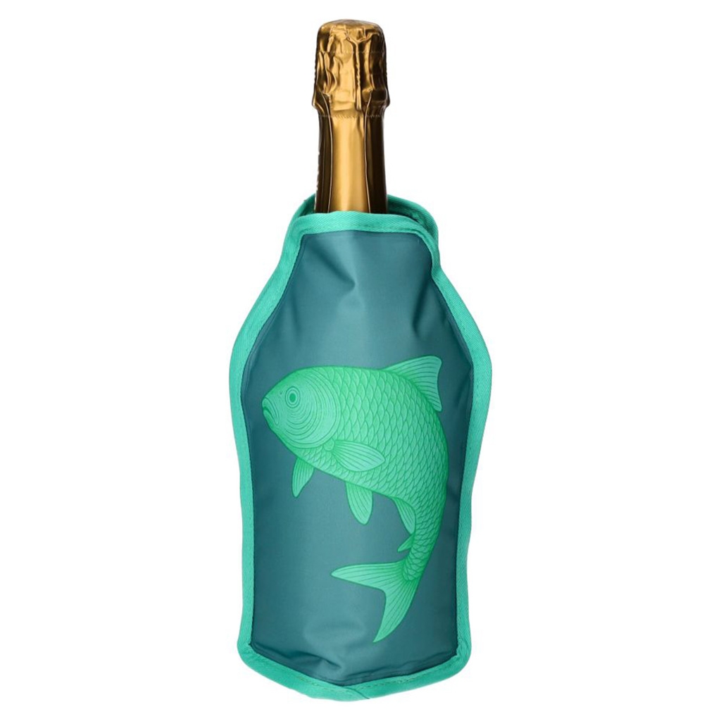 Flasche, Sektflasche, Kühlhülle, Fischmotiv, Grün(teal)