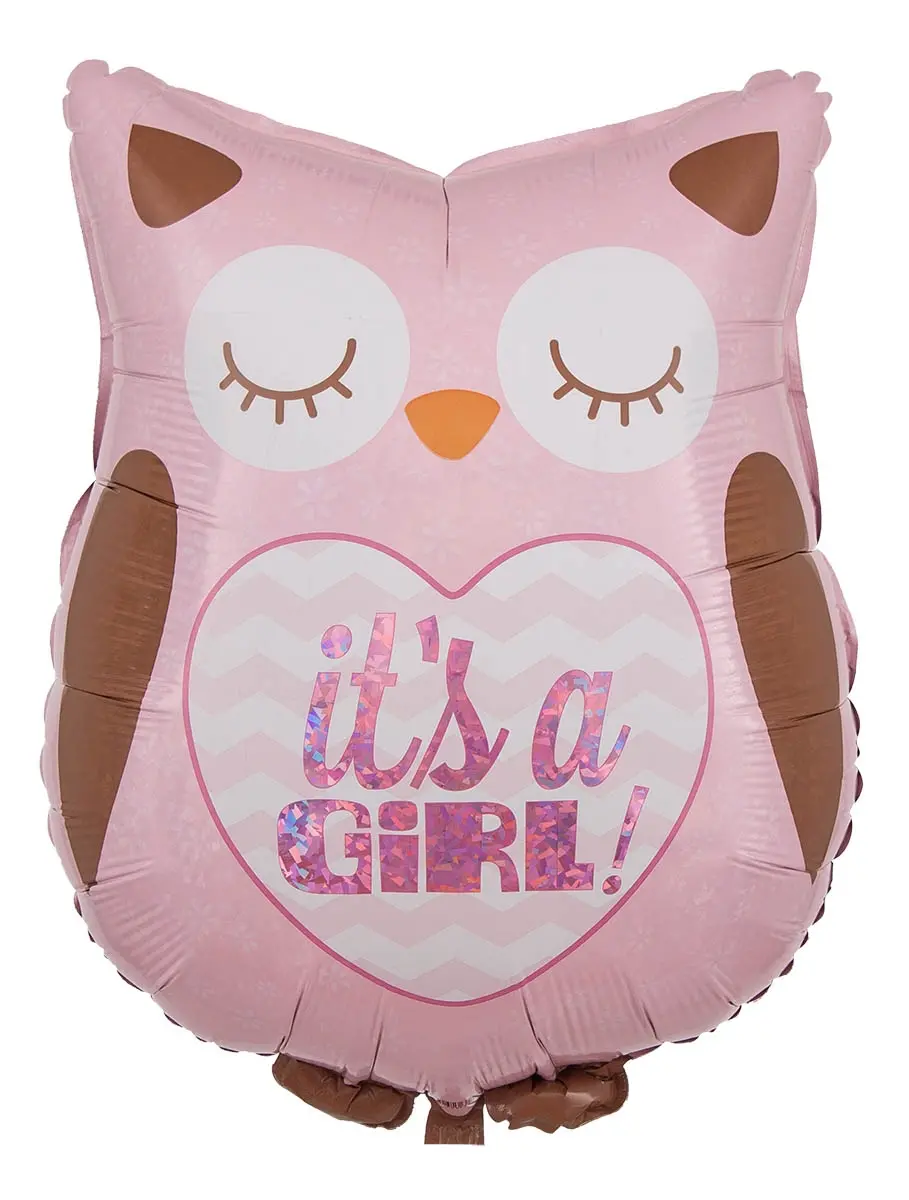 Folienballon Holographic Baby-Eule It's a Girl 66 cm