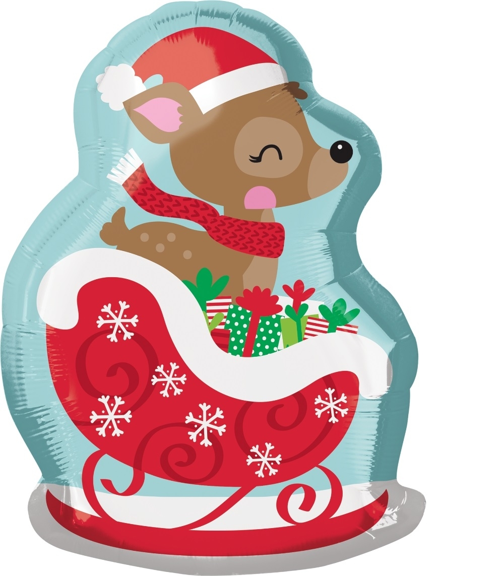 Folienballon Süßes Reh im Schlitten 38x53 cm Folienballon Süßes Reh im Schlitten 38x53 cm