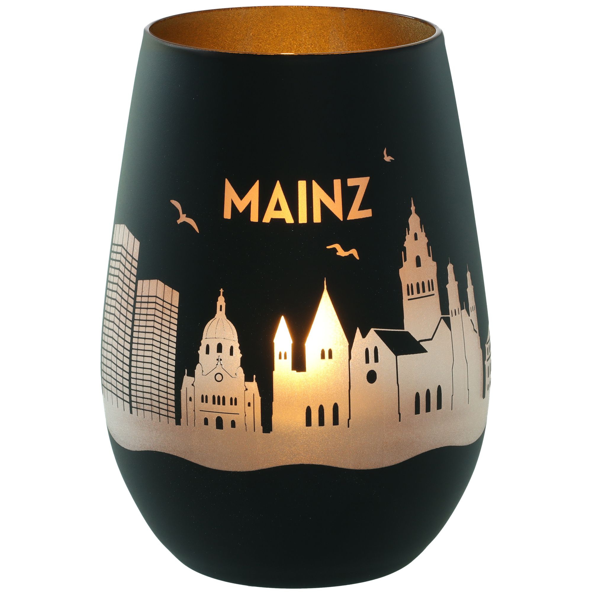 Windlicht Skyline Mainz Schwarz/Gold