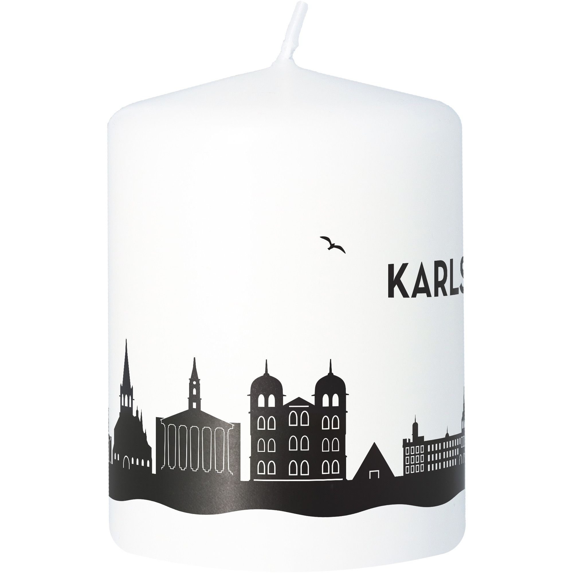 Stumpenkerze Skyline Karlsruhe Weiß Stumpenkerze Skyline Karlsruhe Weiß