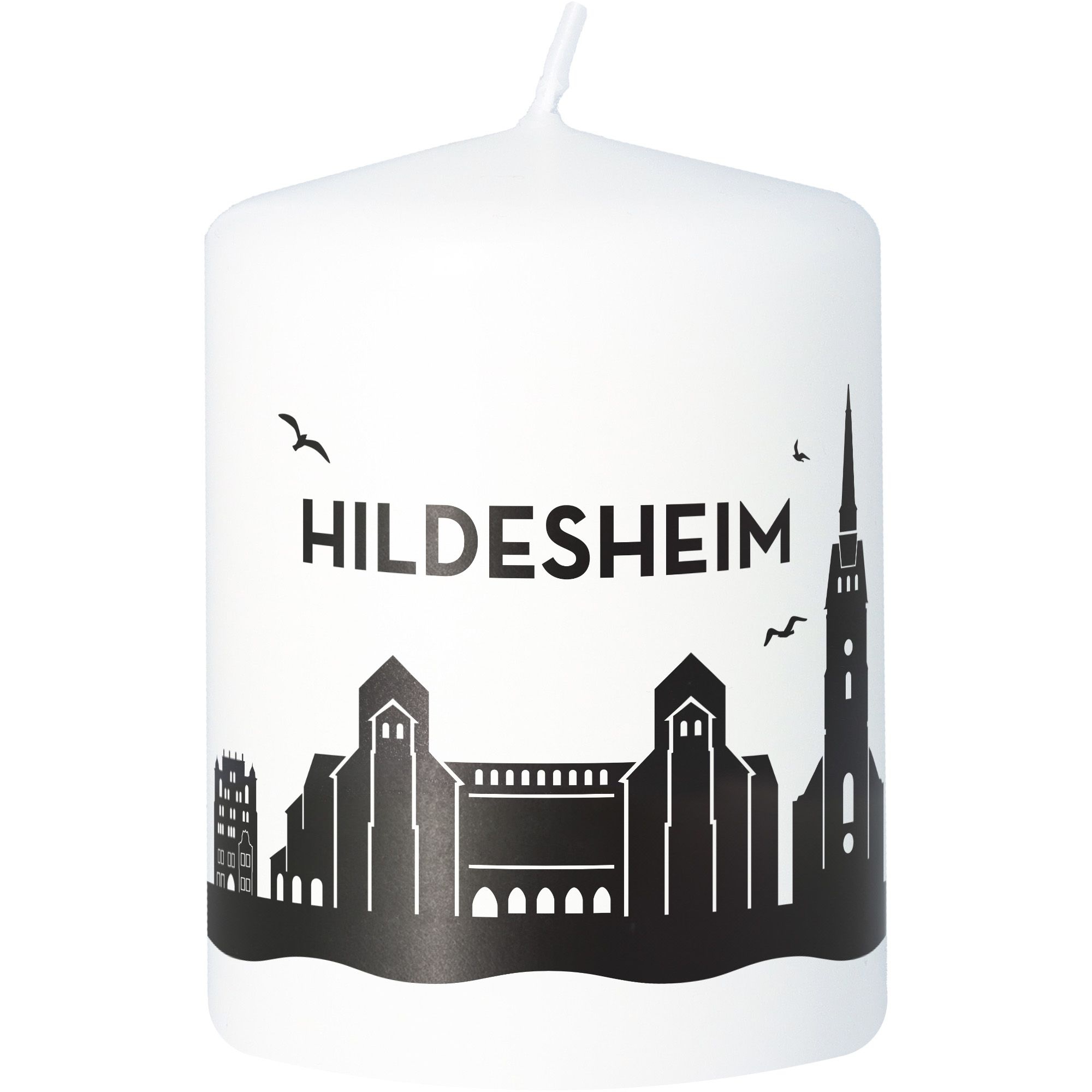 Stumpenkerze Skyline Hildesheim Weiß Kerze