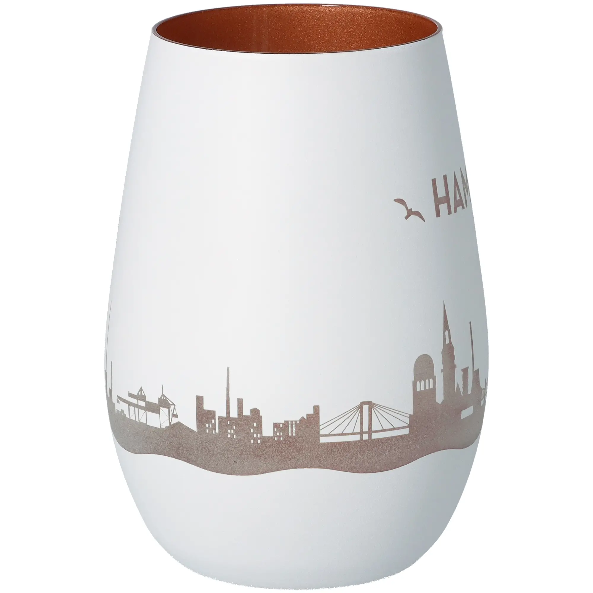 Windlicht Skyline Hamburg Weiß/Bronze