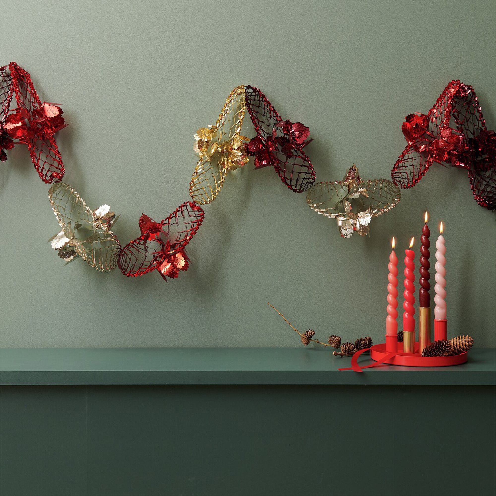 Foliengirlande "Rot/Gold" Kerze