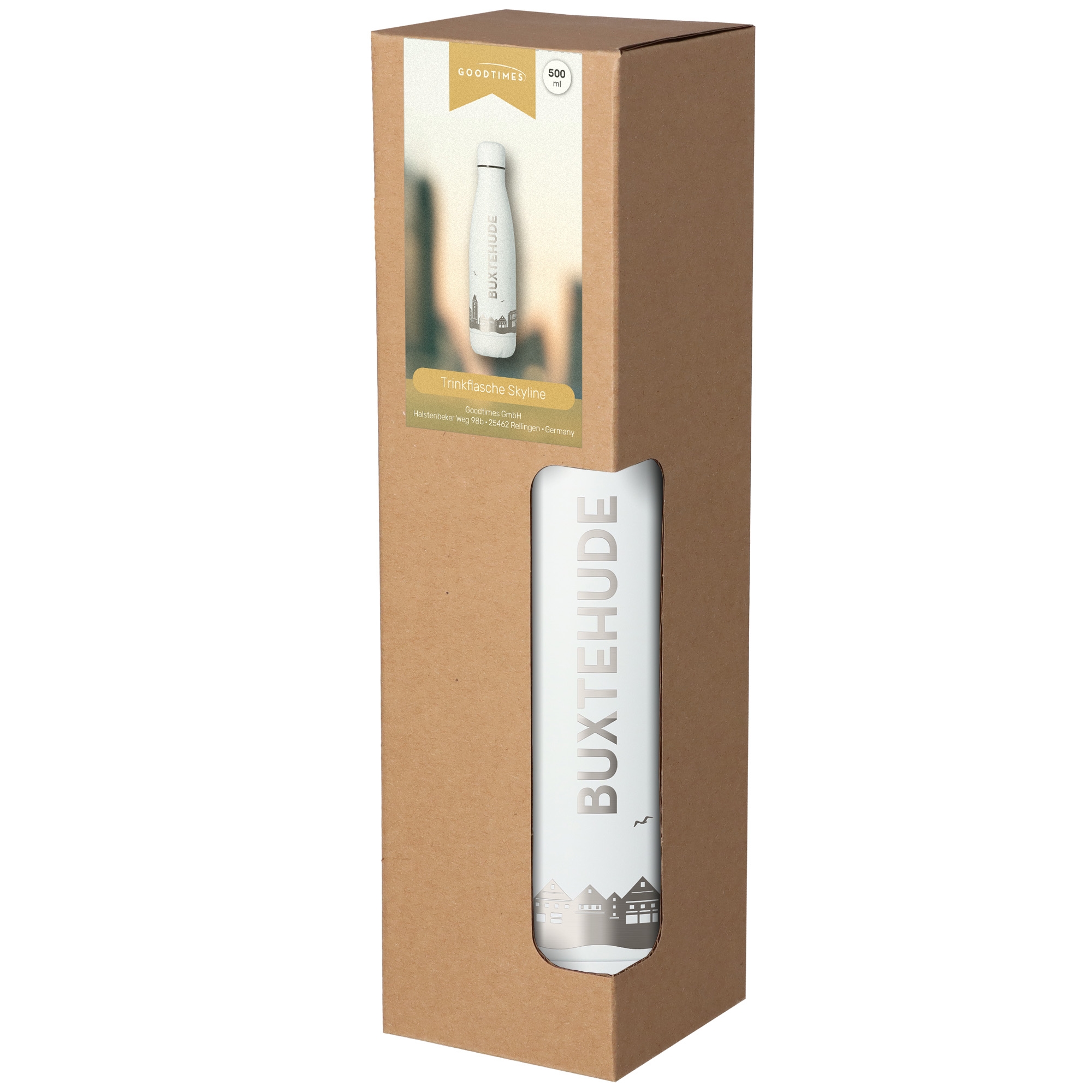 Trinkflasche Skyline Buxtehude Weiß 500ml Pinsel, Gerät, Werkzeug, Flasche