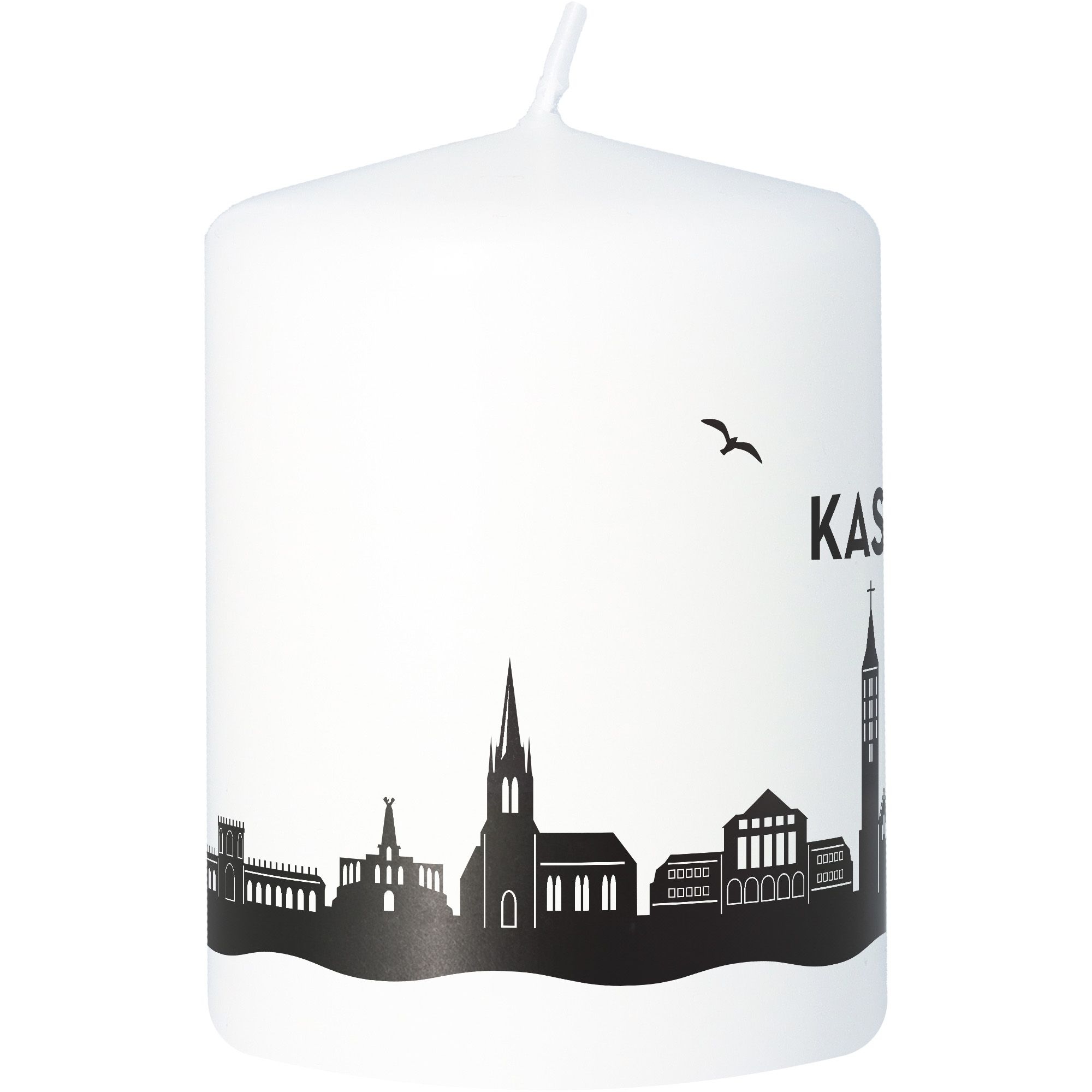 Stumpenkerze Skyline Kassel Weiß Tier, Vogel, Kerze